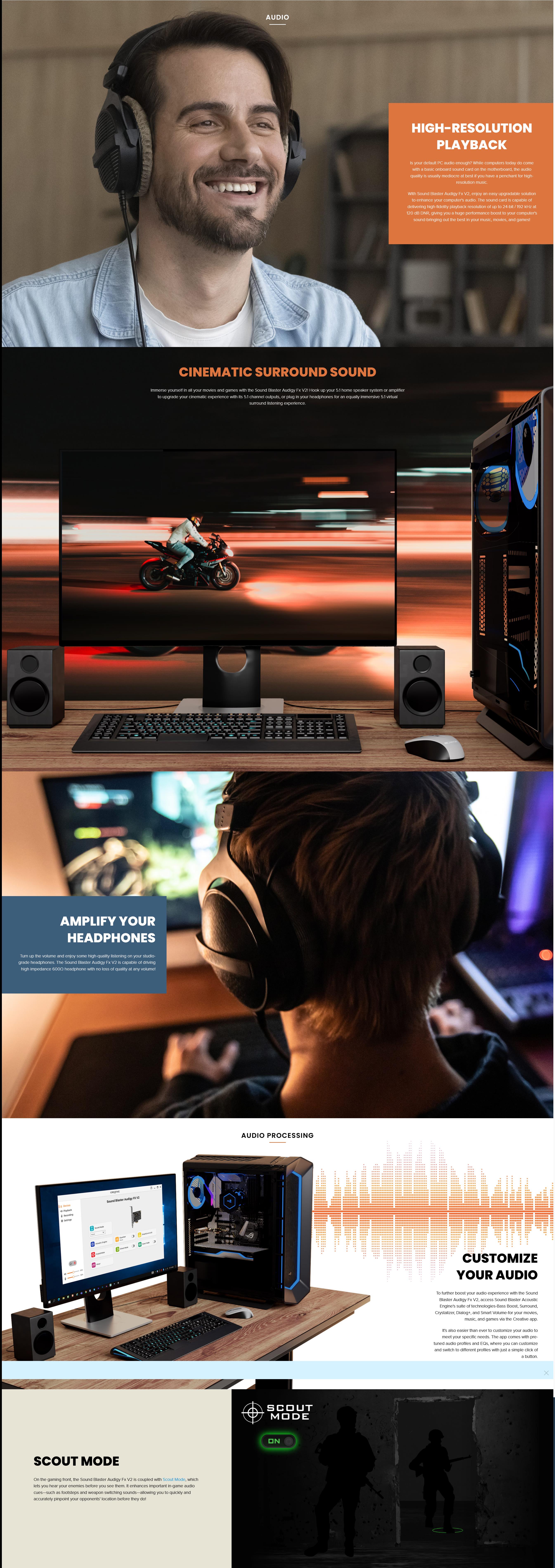 A large marketing image providing additional information about the product Creative Sound Blaster Audigy FX V2 PCI-E Sound Card - Additional alt info not provided