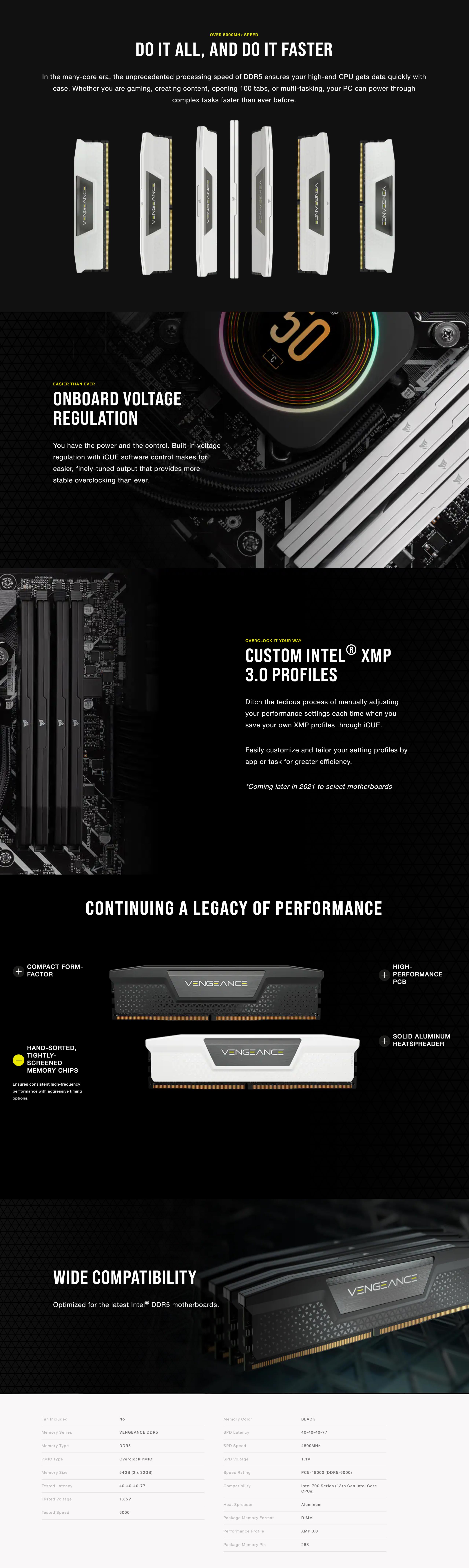A large marketing image providing additional information about the product Corsair 64GB Kit (2x32GB) DDR5 Vengeance C40 6000MT/s - Black - Additional alt info not provided