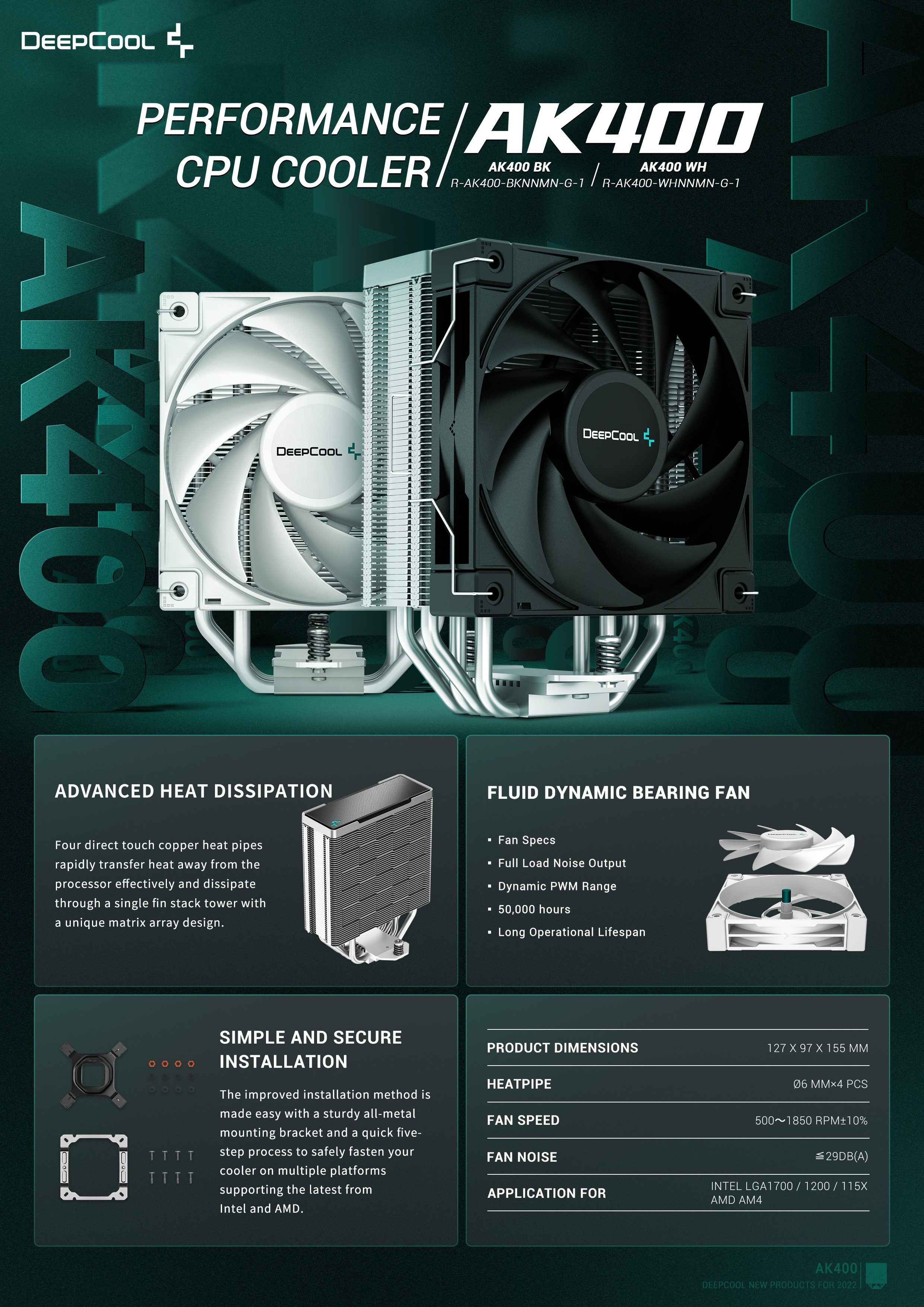 A large marketing image providing additional information about the product DeepCool AK400 CPU Cooler - Additional alt info not provided