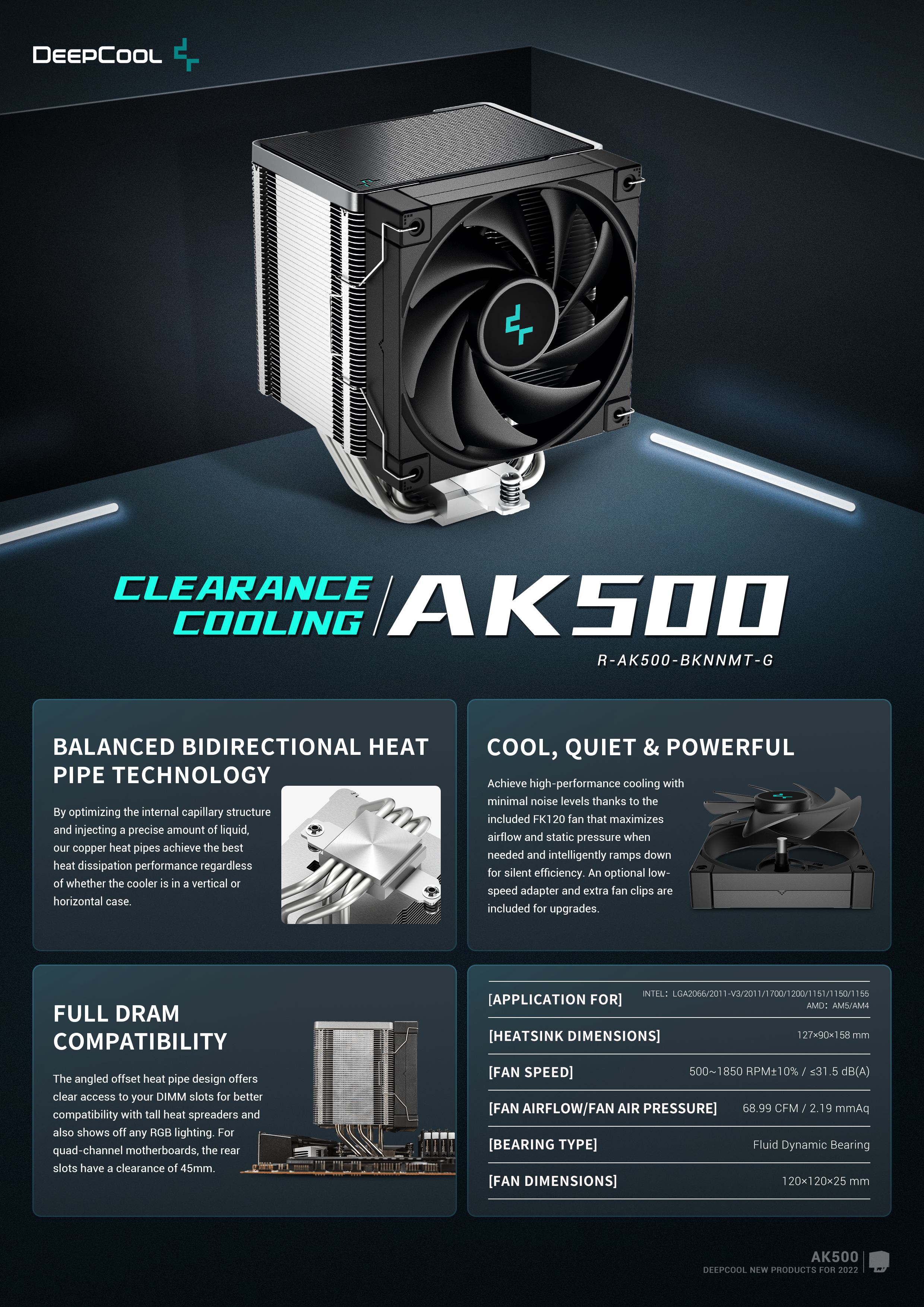 A large marketing image providing additional information about the product DeepCool AK500 CPU Cooler - Black - Additional alt info not provided