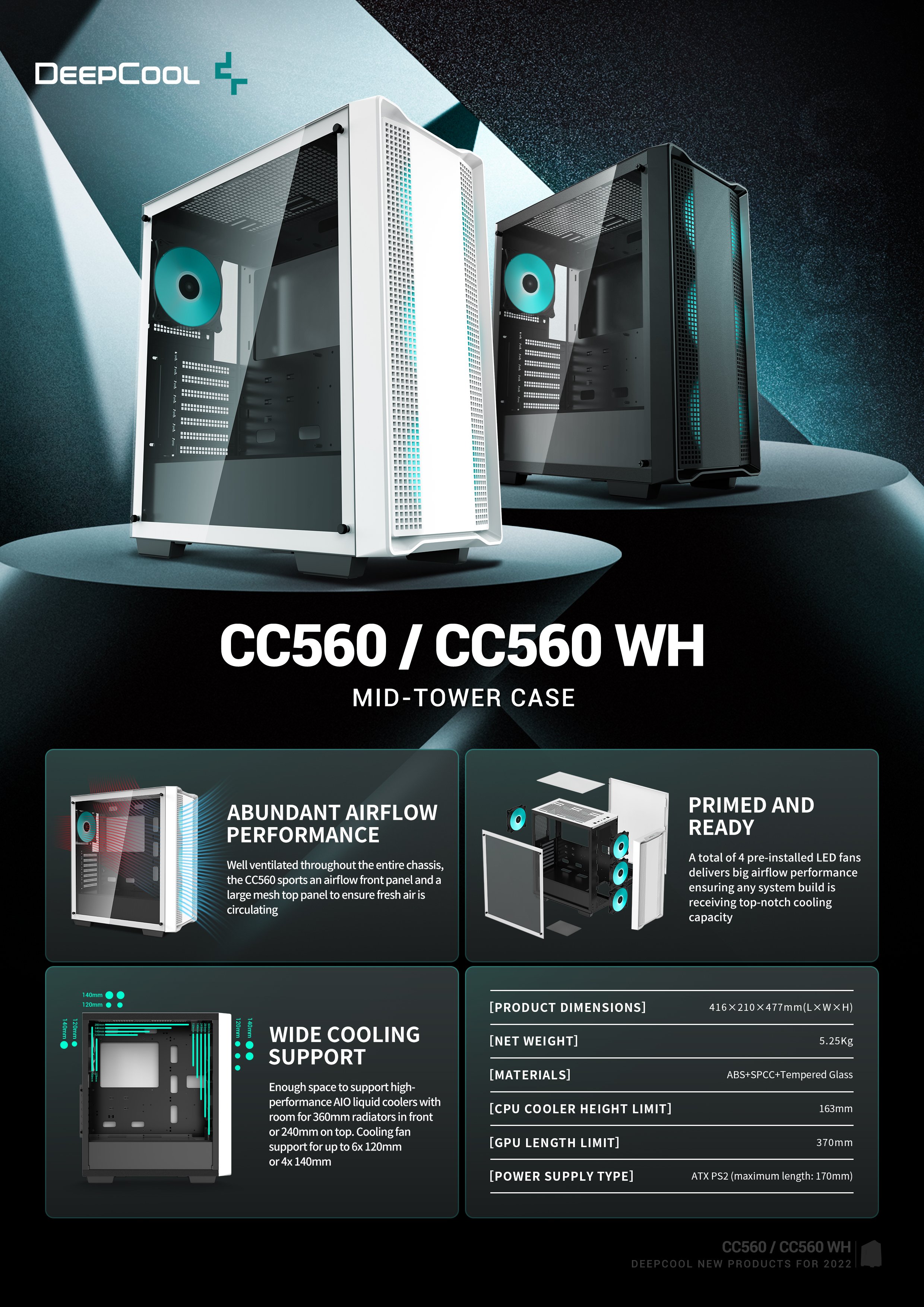 A large marketing image providing additional information about the product DeepCool CC560 Mid Tower Case - Black - Additional alt info not provided