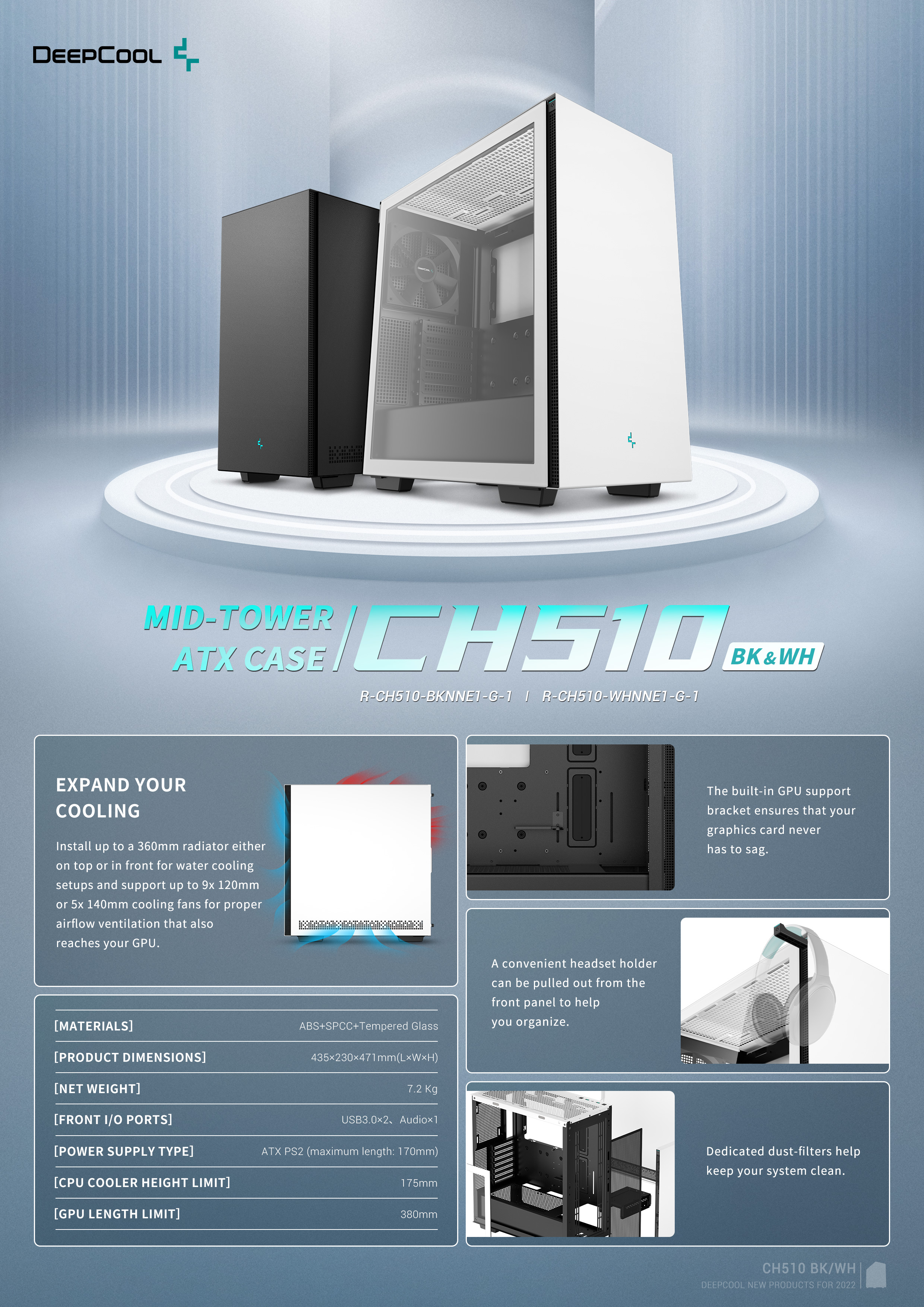 A large marketing image providing additional information about the product DeepCool CH510 Mid Tower Case - Black - Additional alt info not provided
