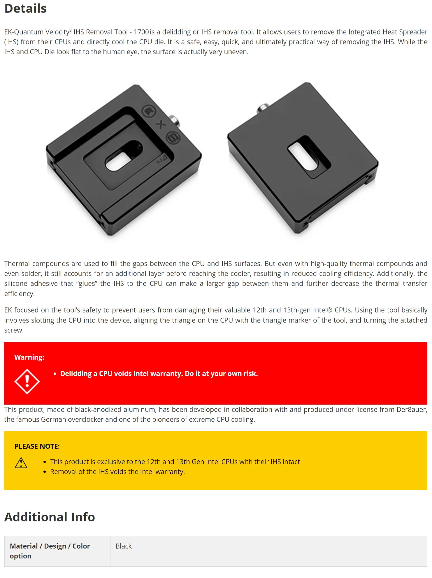 A large marketing image providing additional information about the product EK Quantum Velocity2 Intel 1700 IHS Removal Tool - Additional alt info not provided