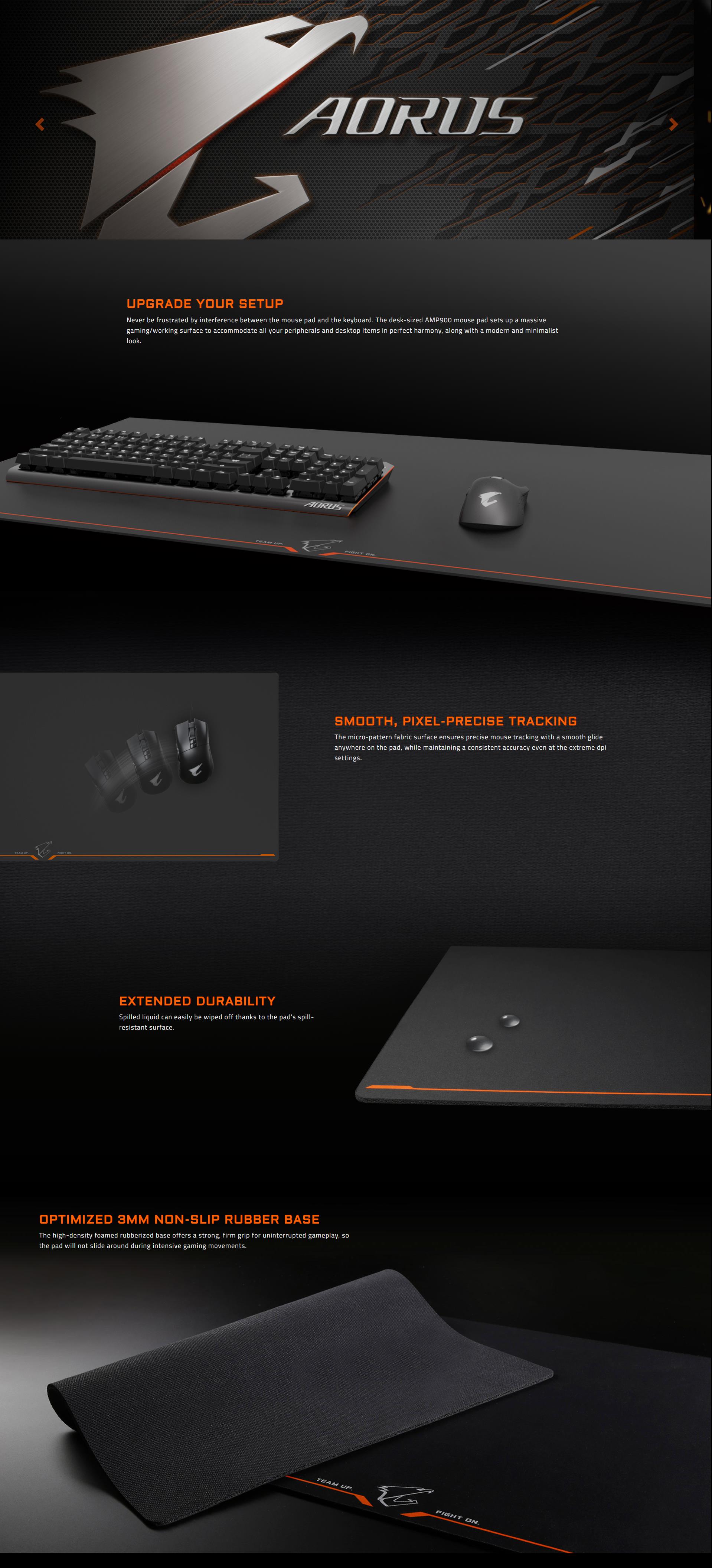 A large marketing image providing additional information about the product Gigabyte AMP900 Gaming Mousemat - Additional alt info not provided