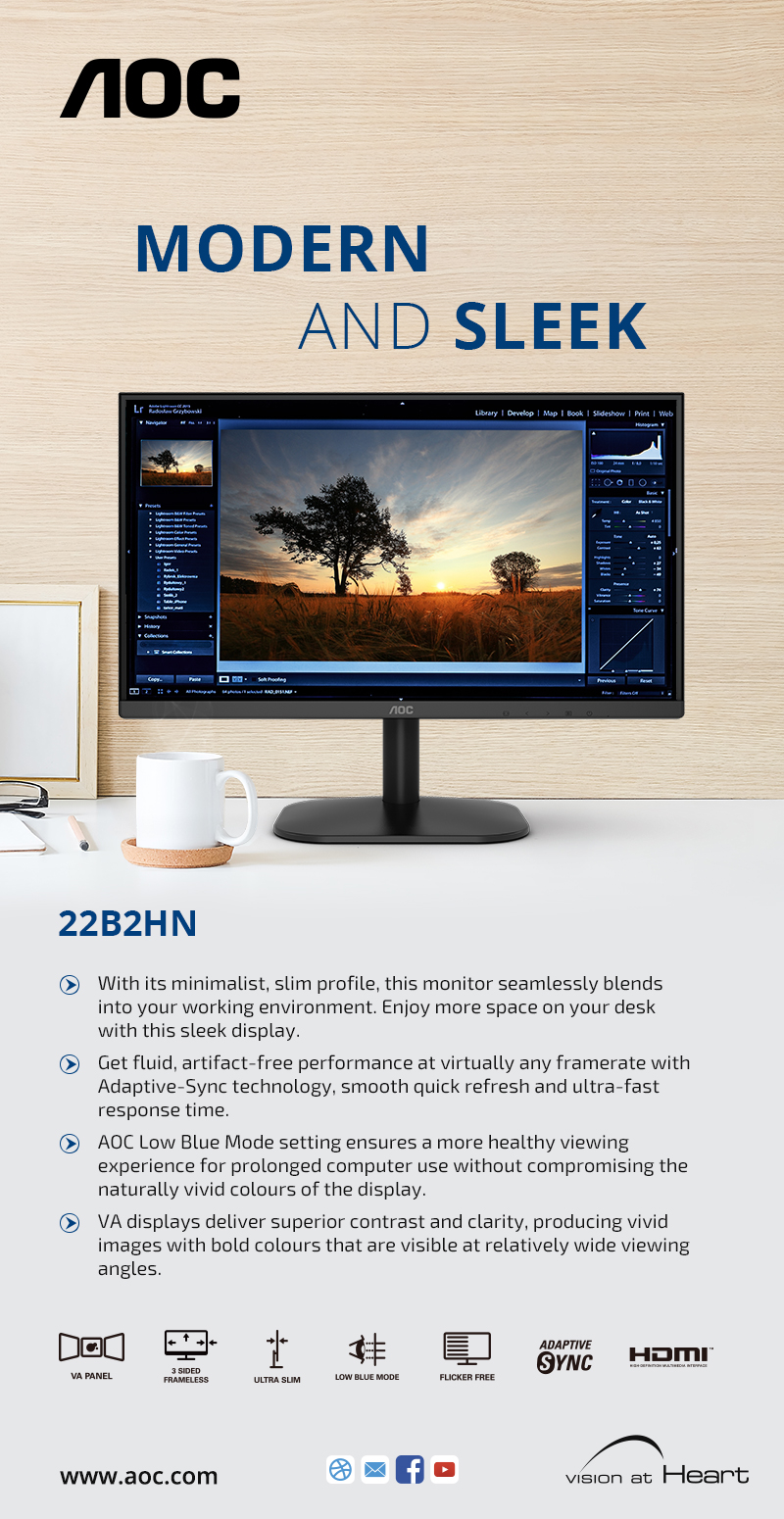 A large marketing image providing additional information about the product AOC 22B2HN - 21.5" FHD 75Hz VA Monitor - Additional alt info not provided