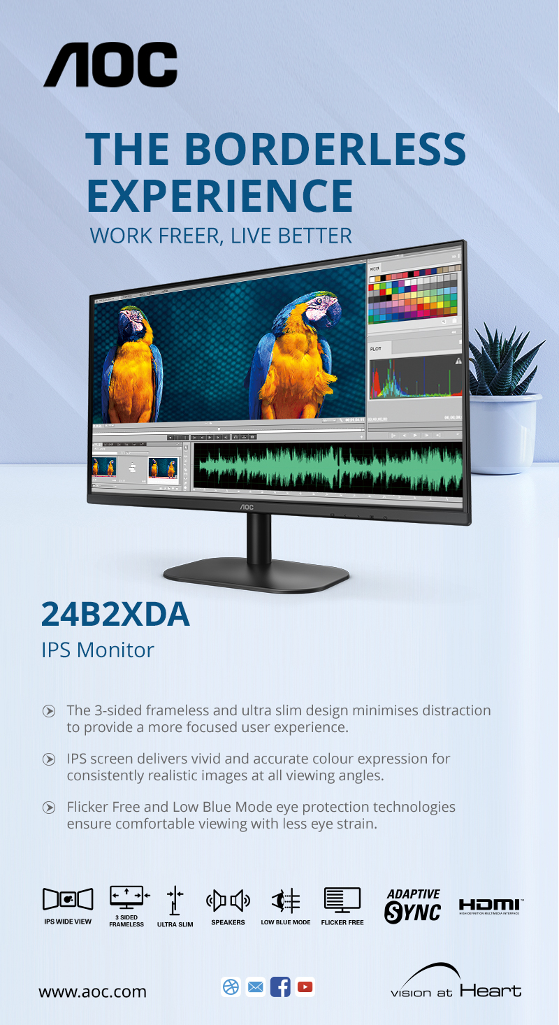 A large marketing image providing additional information about the product AOC 24B2XDA - 23.8" FHD 75Hz 4MS IPS Monitor - Additional alt info not provided