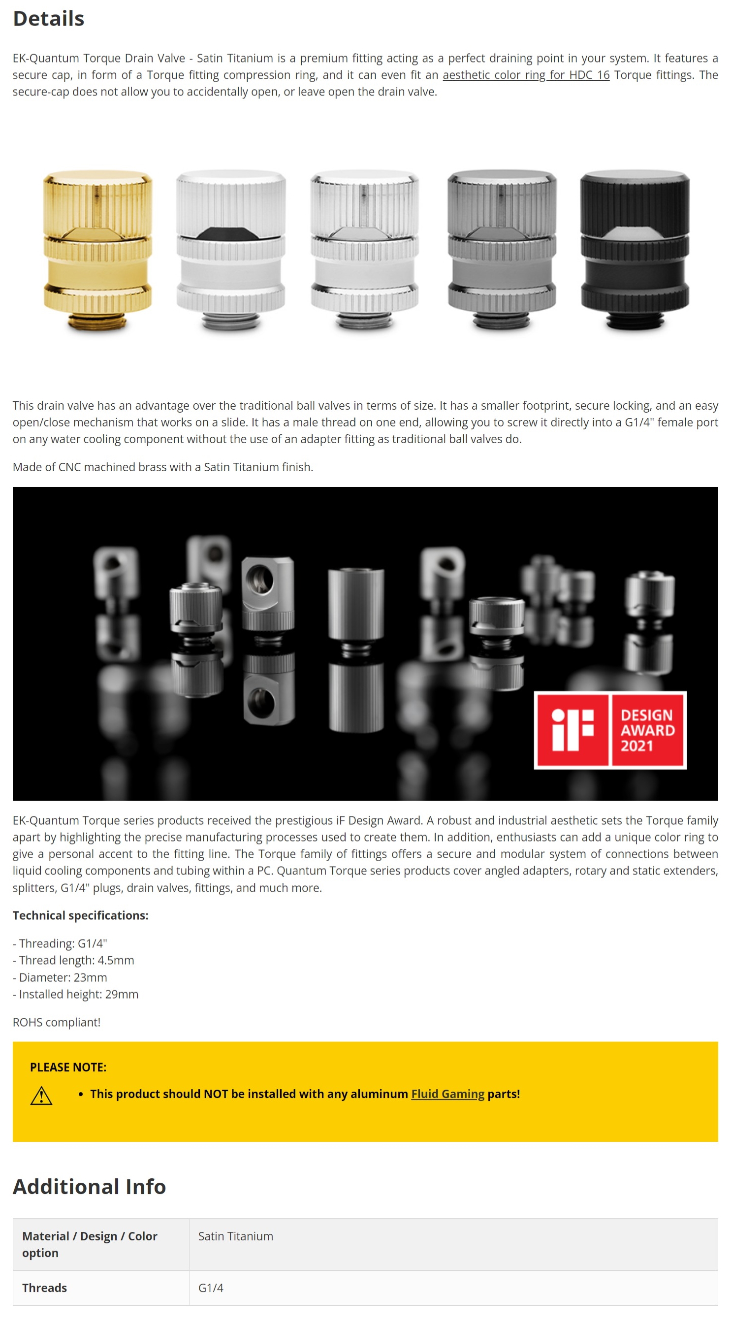 A large marketing image providing additional information about the product EK Quantum Torque Drain Valve - Nickel - Additional alt info not provided