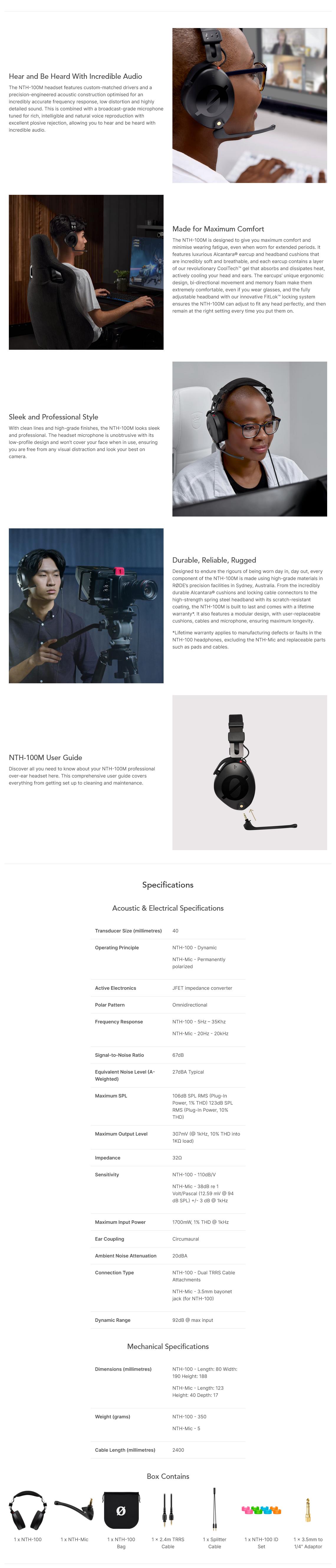 A large marketing image providing additional information about the product RODE NTH-100M Professional Over-Ear Headset - Additional alt info not provided