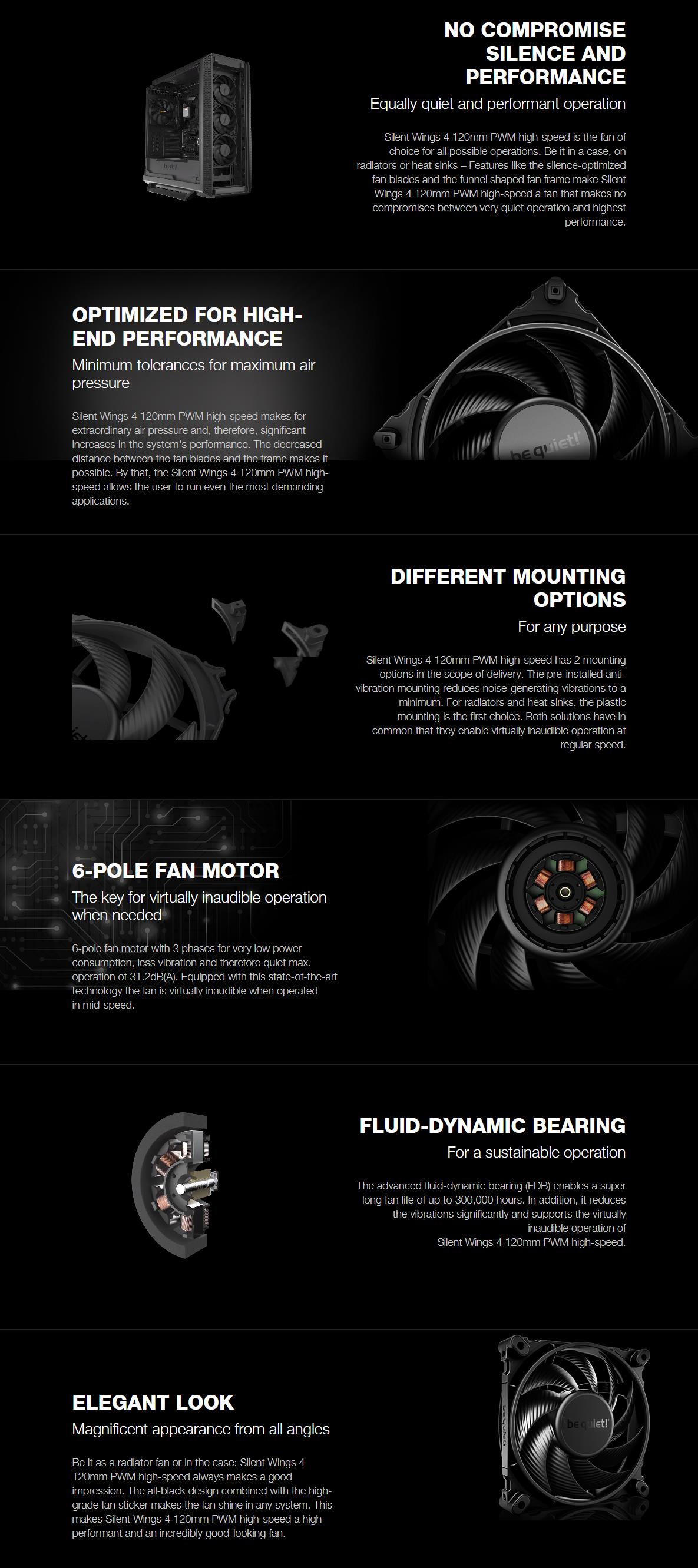 A large marketing image providing additional information about the product be quiet! SILENT WINGS 4 120mm PWM High-Speed Fan - Additional alt info not provided