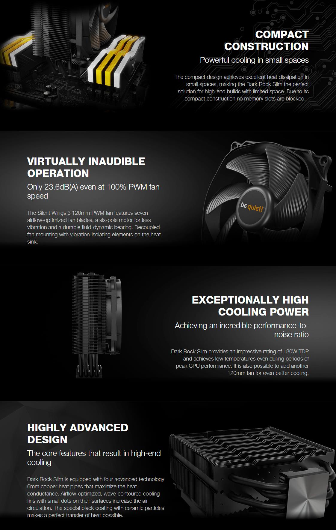 A large marketing image providing additional information about the product be quiet! Dark Rock Slim CPU Cooler - Additional alt info not provided