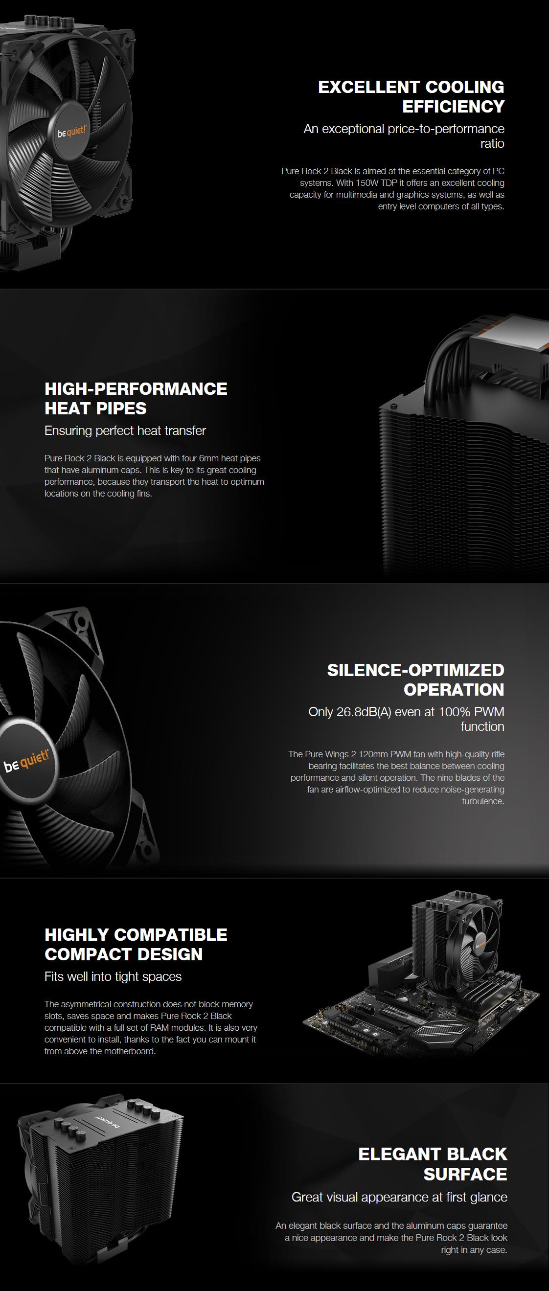 A large marketing image providing additional information about the product be quiet! Pure Rock 2 CPU Cooler - Black - Additional alt info not provided