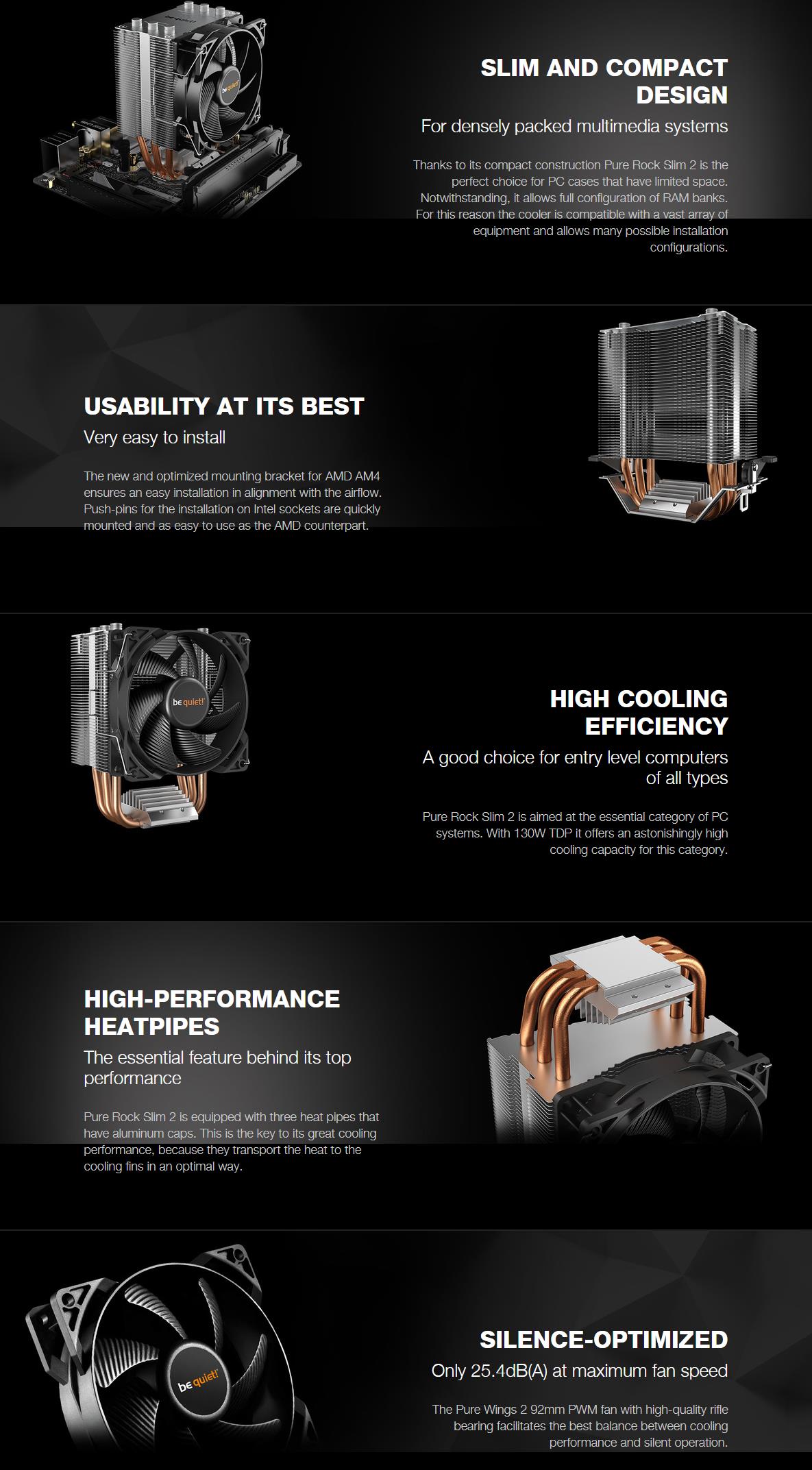 A large marketing image providing additional information about the product be quiet! Pure Rock Slim 2 CPU Cooler - Additional alt info not provided