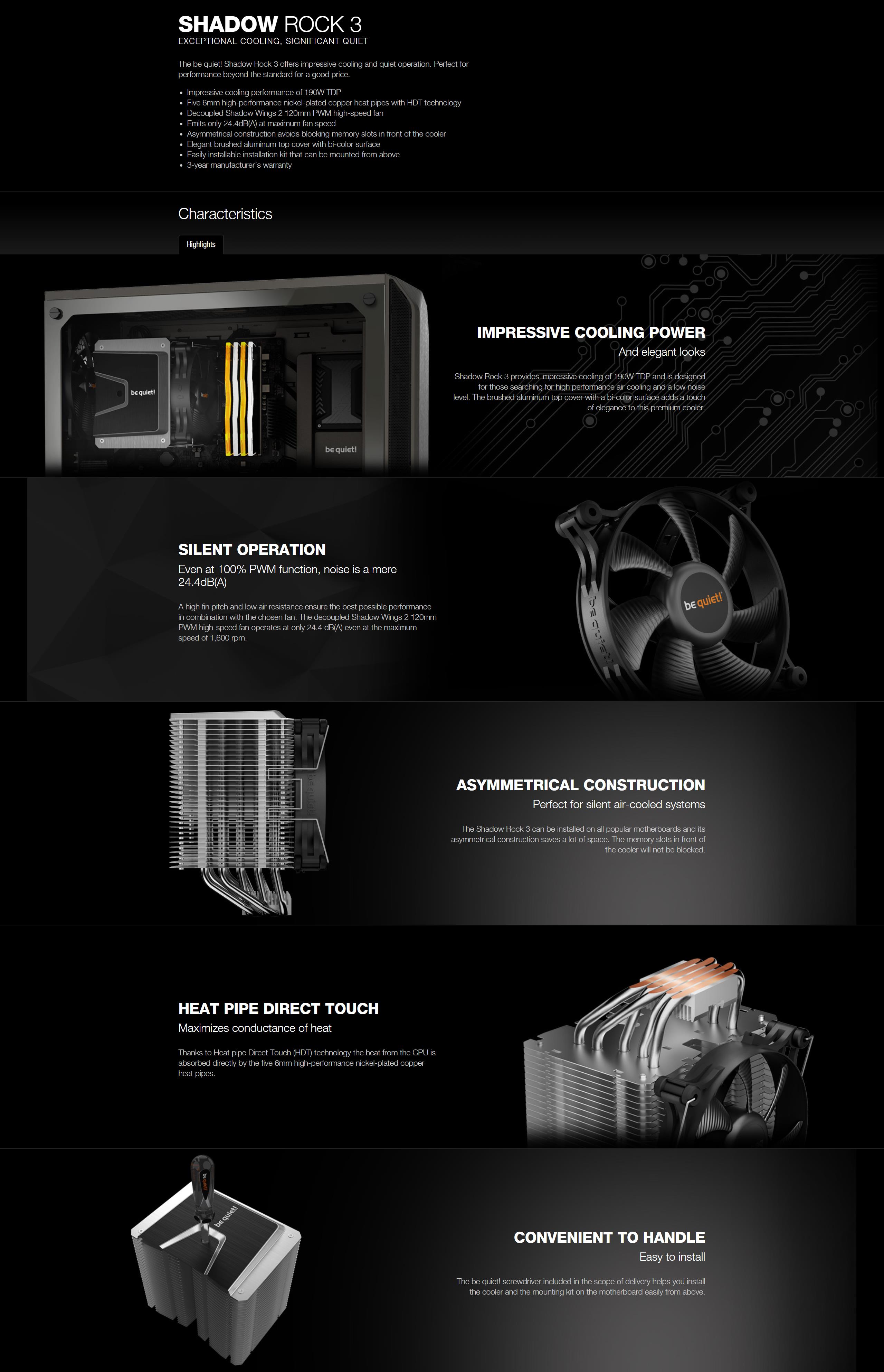 A large marketing image providing additional information about the product be quiet! Shadow Rock 3 CPU Cooler - Additional alt info not provided