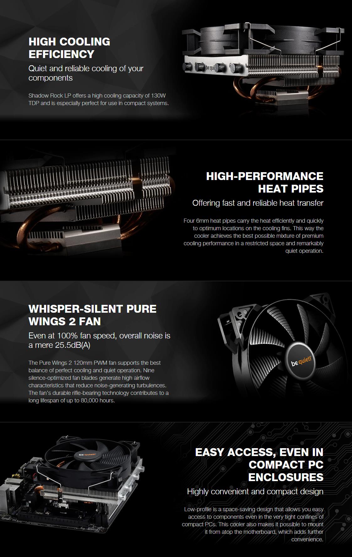 A large marketing image providing additional information about the product be quiet! Shadow Rock LP CPU Cooler - Additional alt info not provided