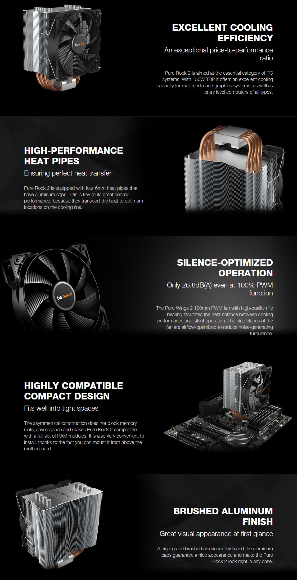 A large marketing image providing additional information about the product be quiet! Pure Rock 2 CPU Cooler - Additional alt info not provided