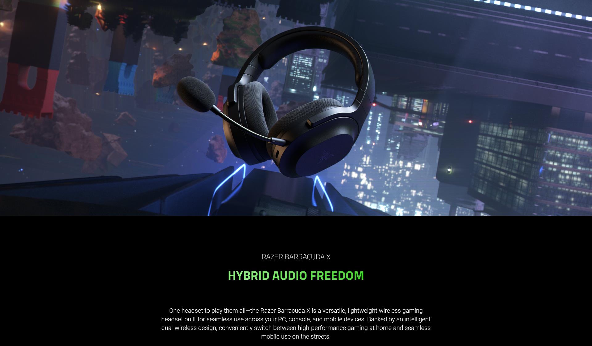 A large marketing image providing additional information about the product Razer Barracuda X (2022) - Wireless Multi-Platform Gaming Headset (Black) - Additional alt info not provided
