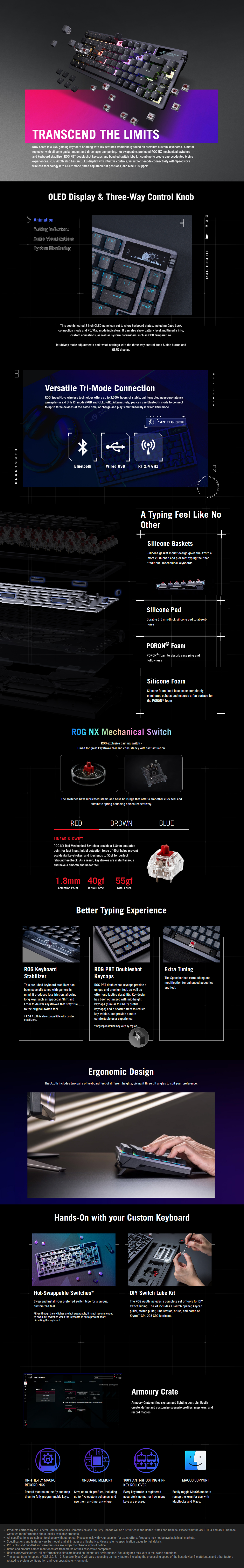 A large marketing image providing additional information about the product ASUS ROG Azoth 75% Wireless Custom Mechanical Gaming Keyboard - ROG NX Red - Additional alt info not provided