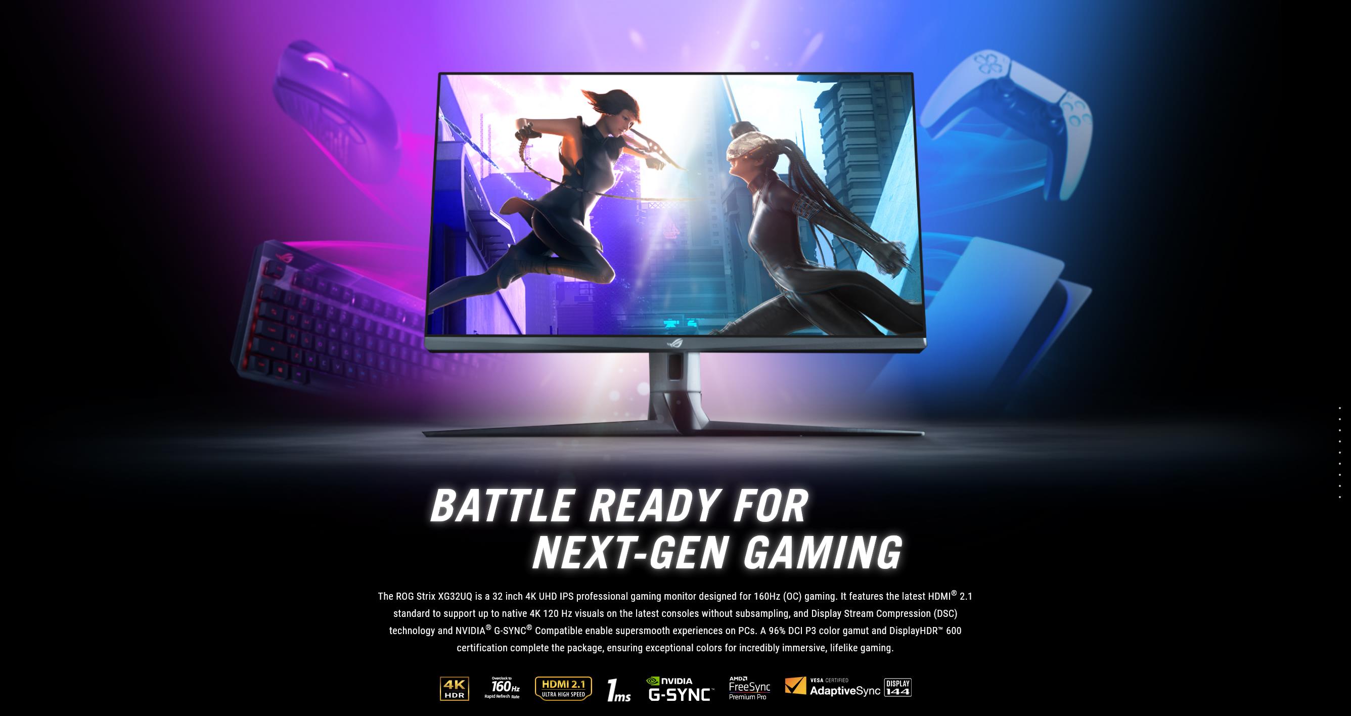 A large marketing image providing additional information about the product ASUS ROG Strix XG32UQ 32" UHD 160Hz IPS Monitor - Additional alt info not provided