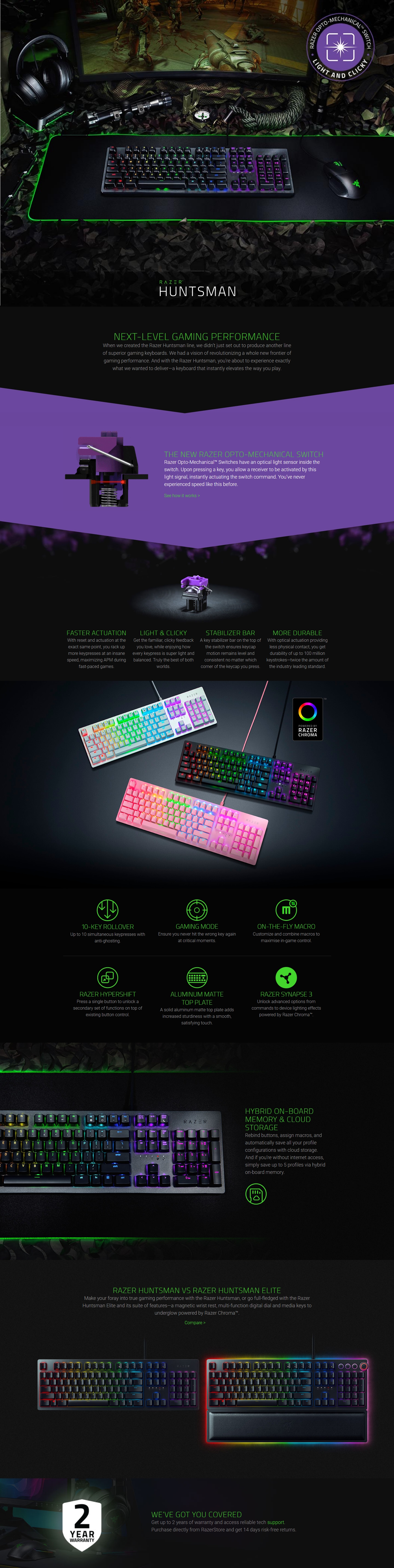 A large marketing image providing additional information about the product Razer Huntsman Opto Mechanical Gaming Keyboard - Quartz Edition - Additional alt info not provided