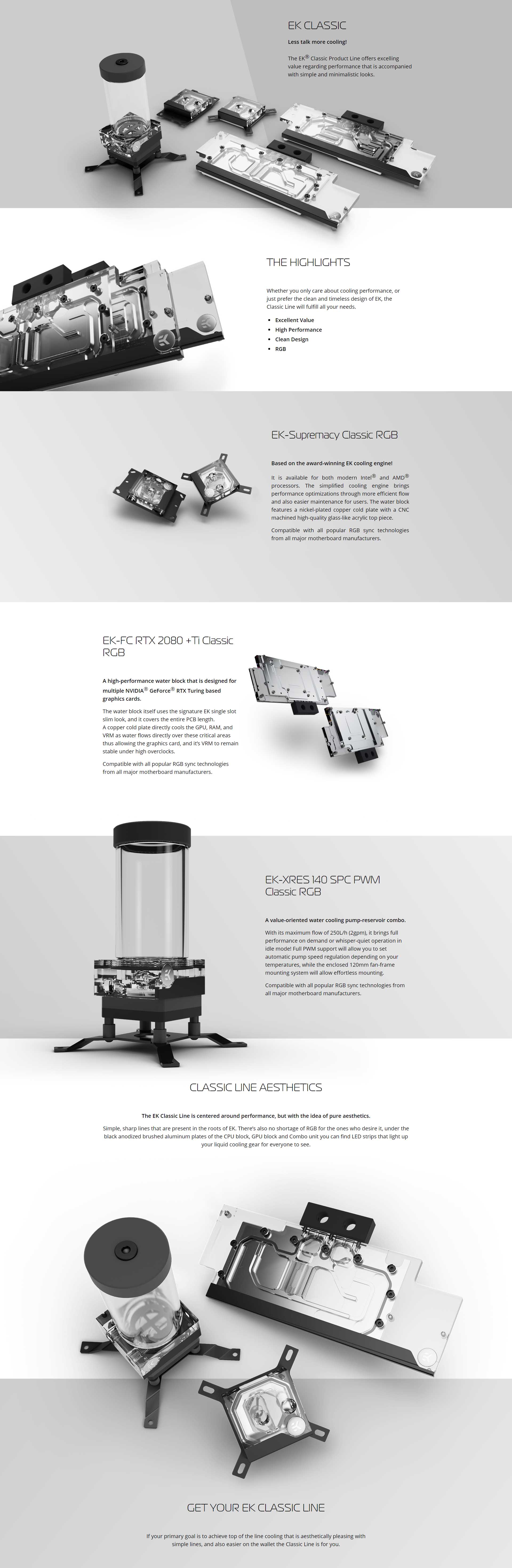 A large marketing image providing additional information about the product EK Supremacy Classic RGB AMD Nickel/Plexi CPU Waterblock - Additional alt info not provided