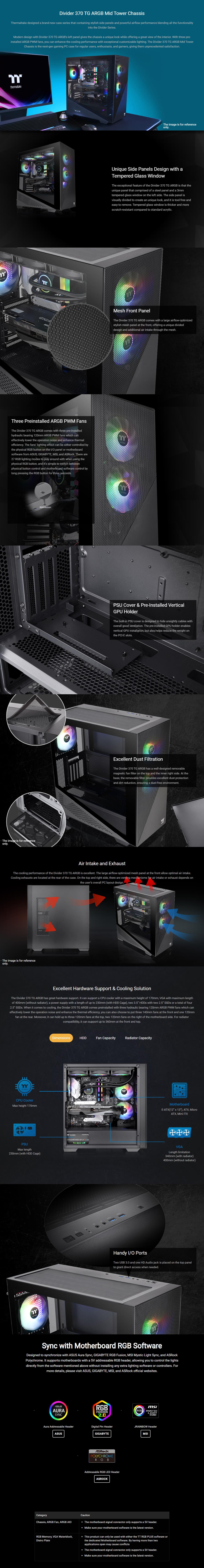 A large marketing image providing additional information about the product Thermaltake Divider 370 - ARGB Mid Tower Case (Black) - Additional alt info not provided
