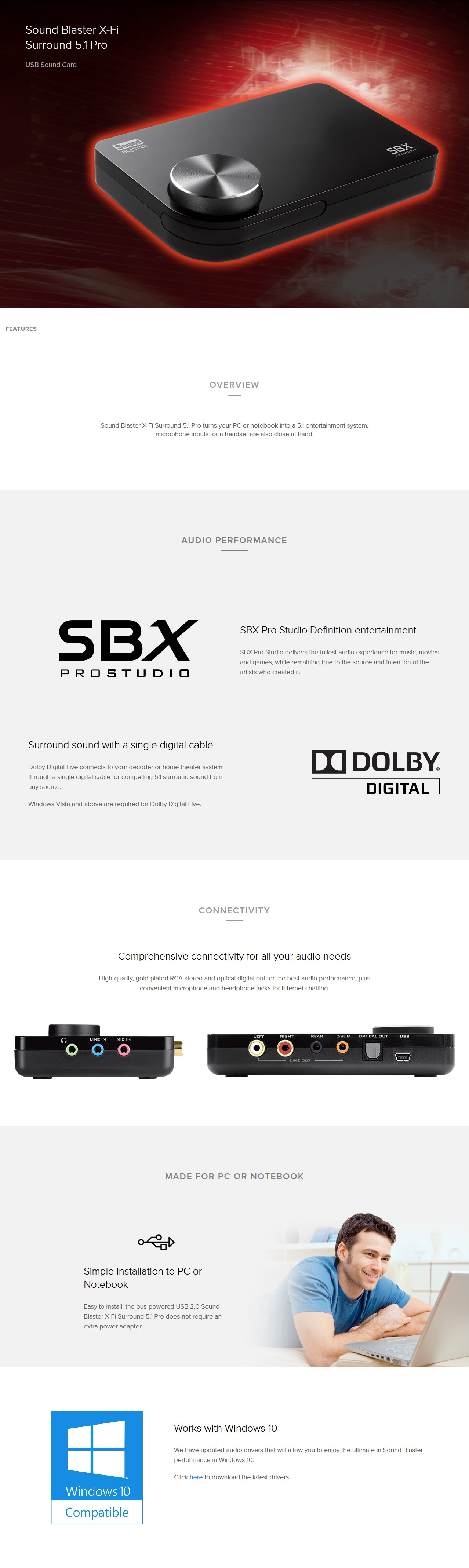 A large marketing image providing additional information about the product Creative Sound Blaster X-Fi Surround 5.1 Pro v3 USB2.0 Sound Card - Additional alt info not provided