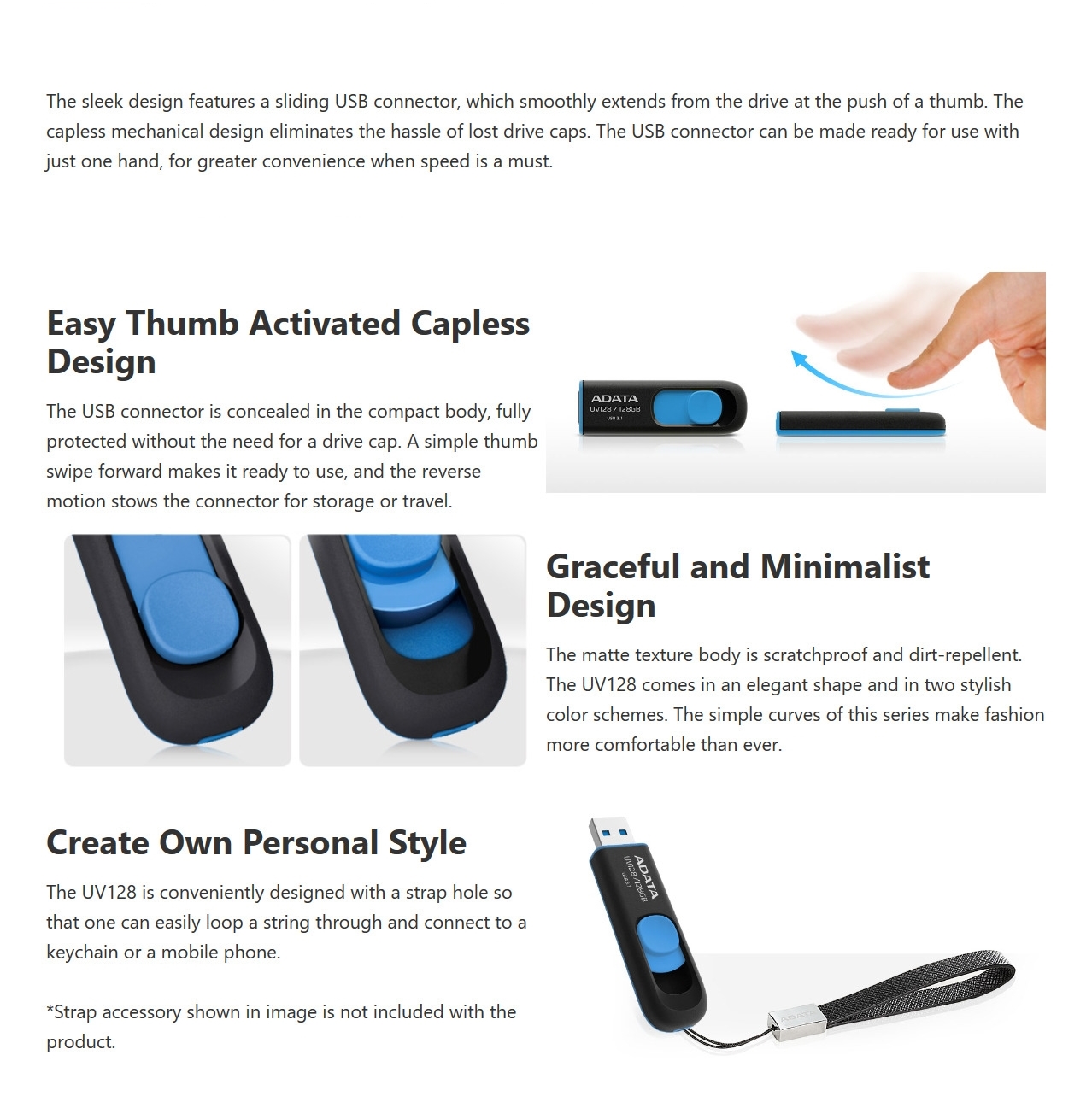 A large marketing image providing additional information about the product ADATA Classic UV128 32GB USB3.0 Flash Drive - Additional alt info not provided
