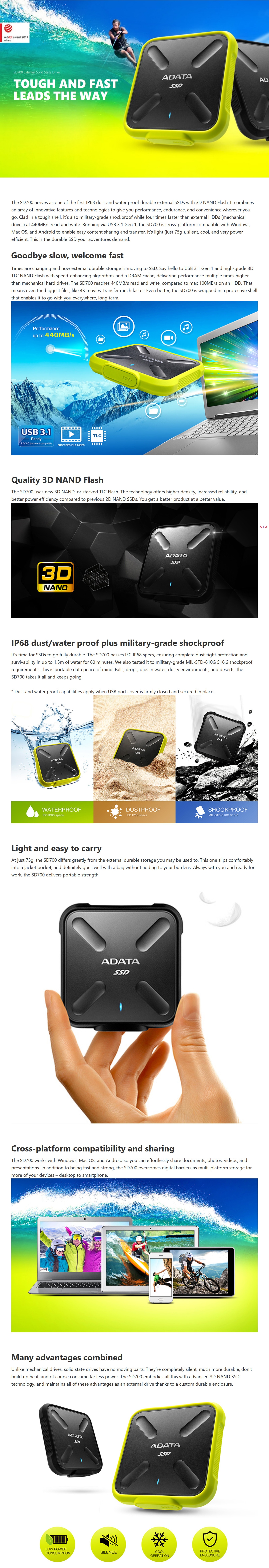 A large marketing image providing additional information about the product ADATA Durable SD700 512GB USB3.1 Solid State Portable Hard Drive - Additional alt info not provided
