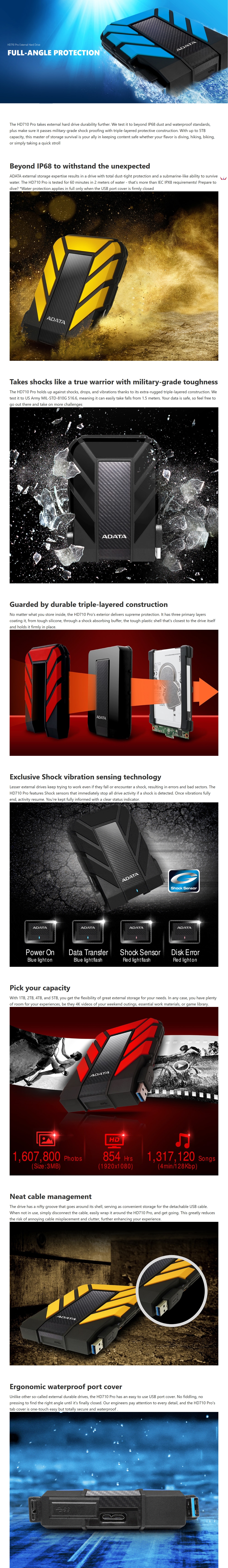 A large marketing image providing additional information about the product ADATA Armoured HD710 Pro 2TB USB3.0 Black Portable HDD - Additional alt info not provided