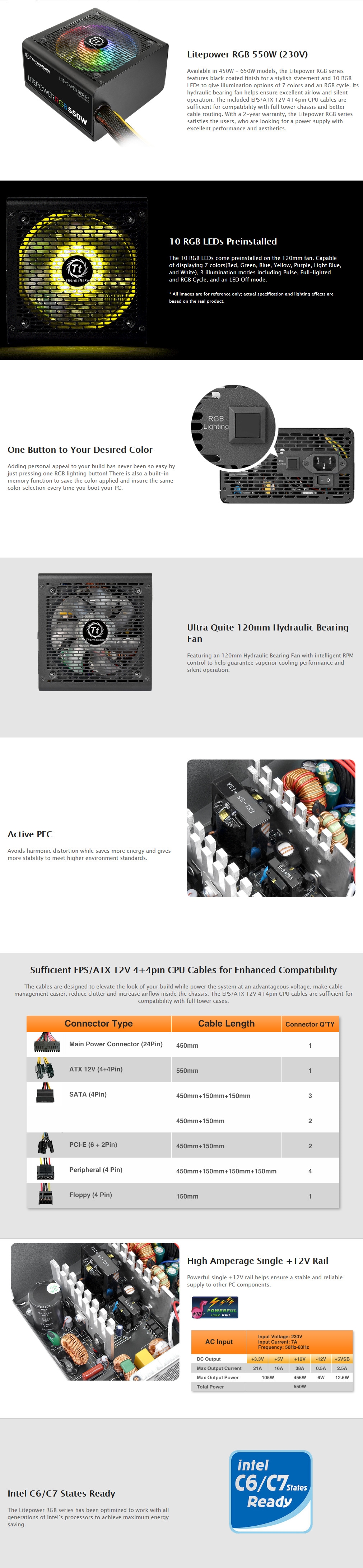 A large marketing image providing additional information about the product Thermaltake Litepower RGB 550W White ATX PSU - Additional alt info not provided