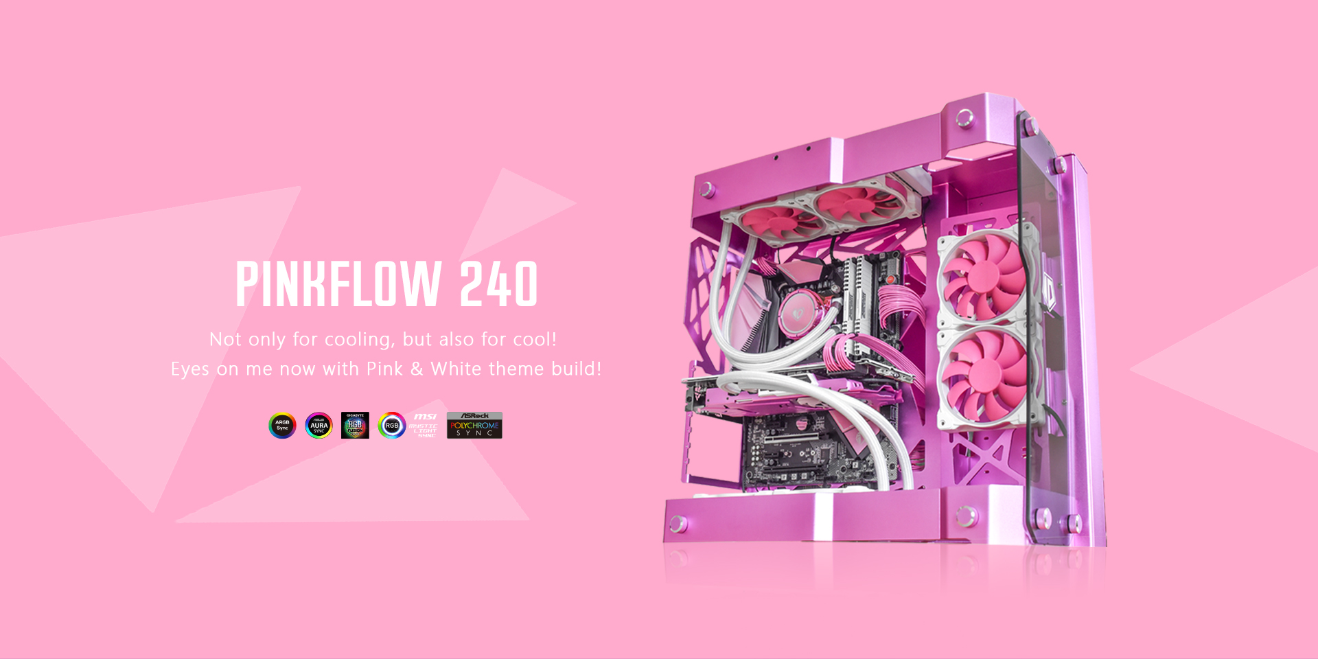 A large marketing image providing additional information about the product ID-COOLING PinkFlow 240 V2 Addressable RGB AIO CPU Liquid Cooler - Additional alt info not provided