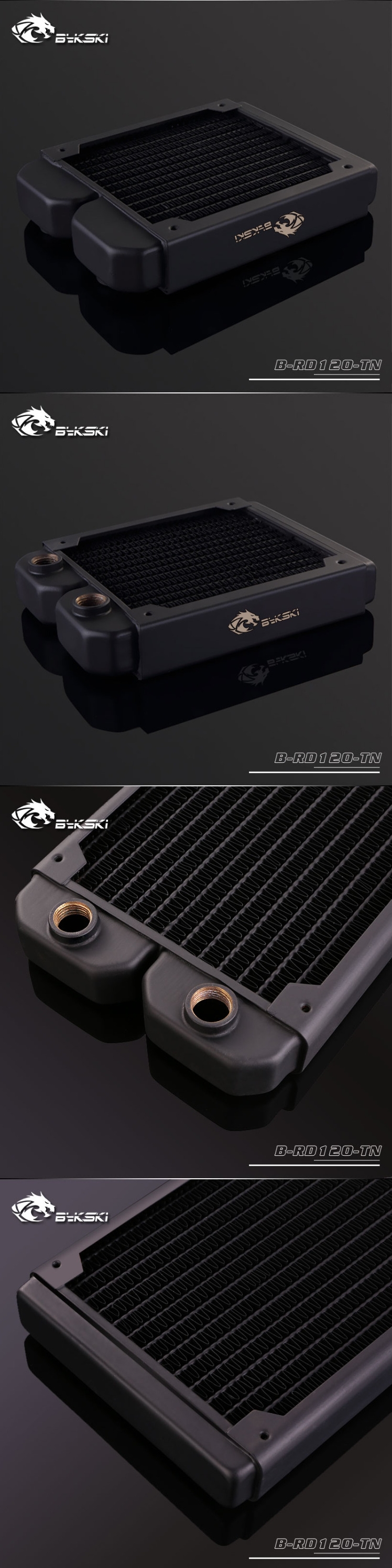 A large marketing image providing additional information about the product Bykski 120mm Radiator - Black - Additional alt info not provided