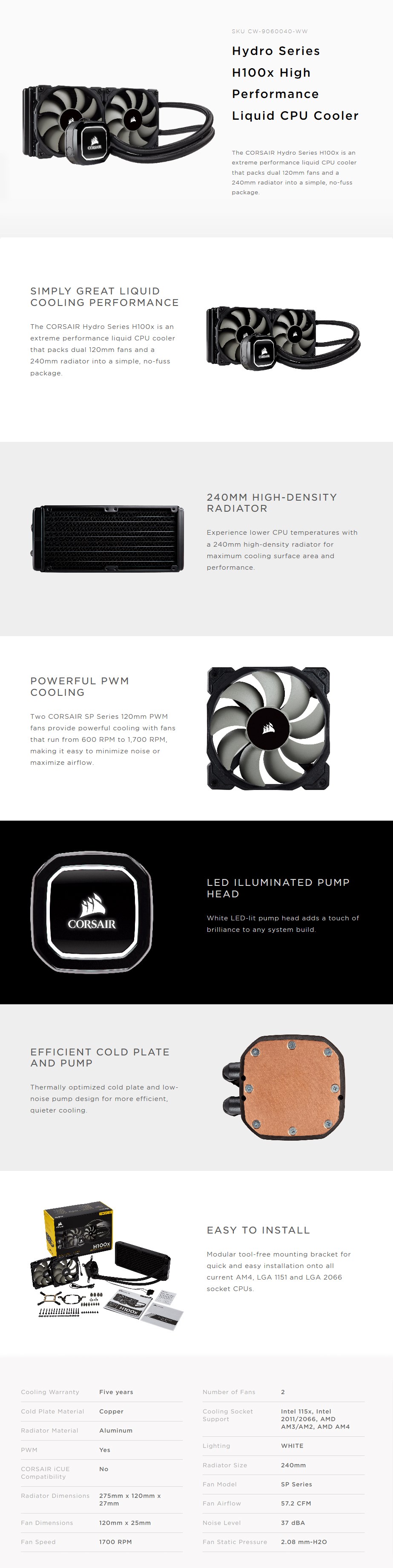 A large marketing image providing additional information about the product Corsair Hydro H100x AIO Liquid CPU Cooler - Additional alt info not provided