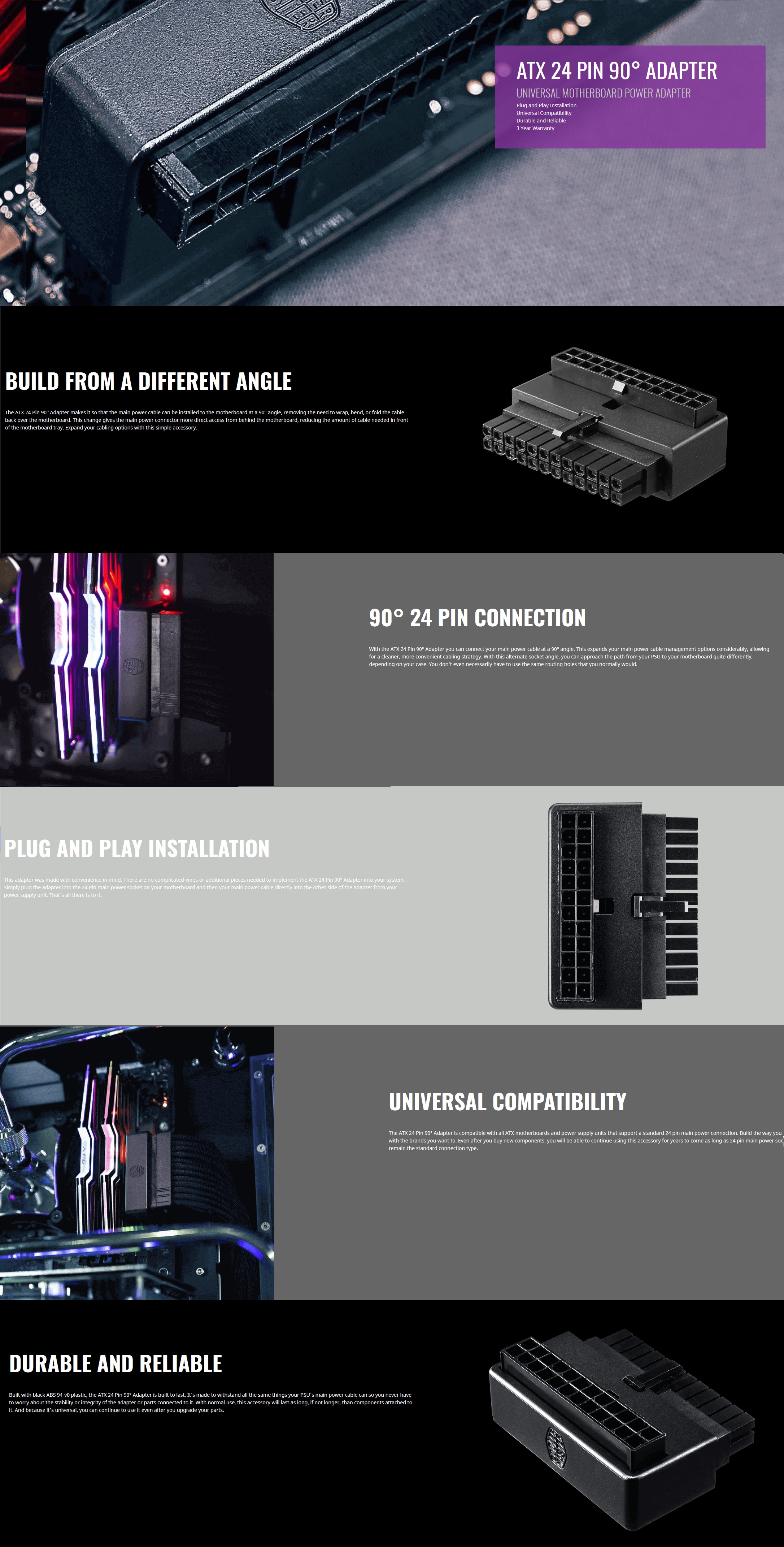 A large marketing image providing additional information about the product Cooler Master 24-Pin ATX 90 Degree Adapter - Additional alt info not provided