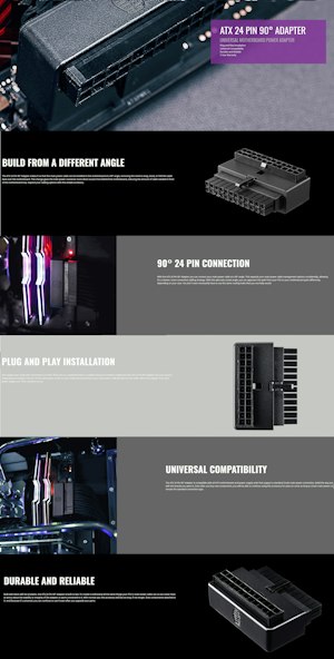Adaptateur ATX 24 Broches à 90° Cooler Master - Pour Un Câblage Propre, Avec Condensateurs Anti-ondulation, Compatible Universel