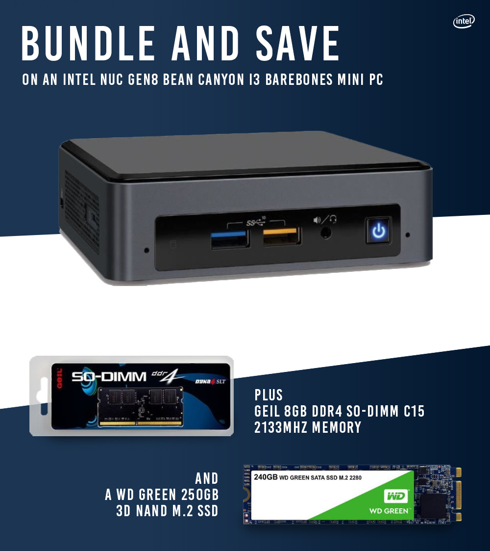 A large marketing image providing additional information about the product Intel i3 NUC Bean Canyon Super Starter Bundle - Additional alt info not provided