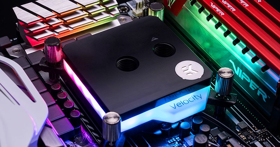A large marketing image providing additional information about the product EK Velocity Addressable D-RGB Intel Nickel Acetal CPU Waterblock - Additional alt info not provided