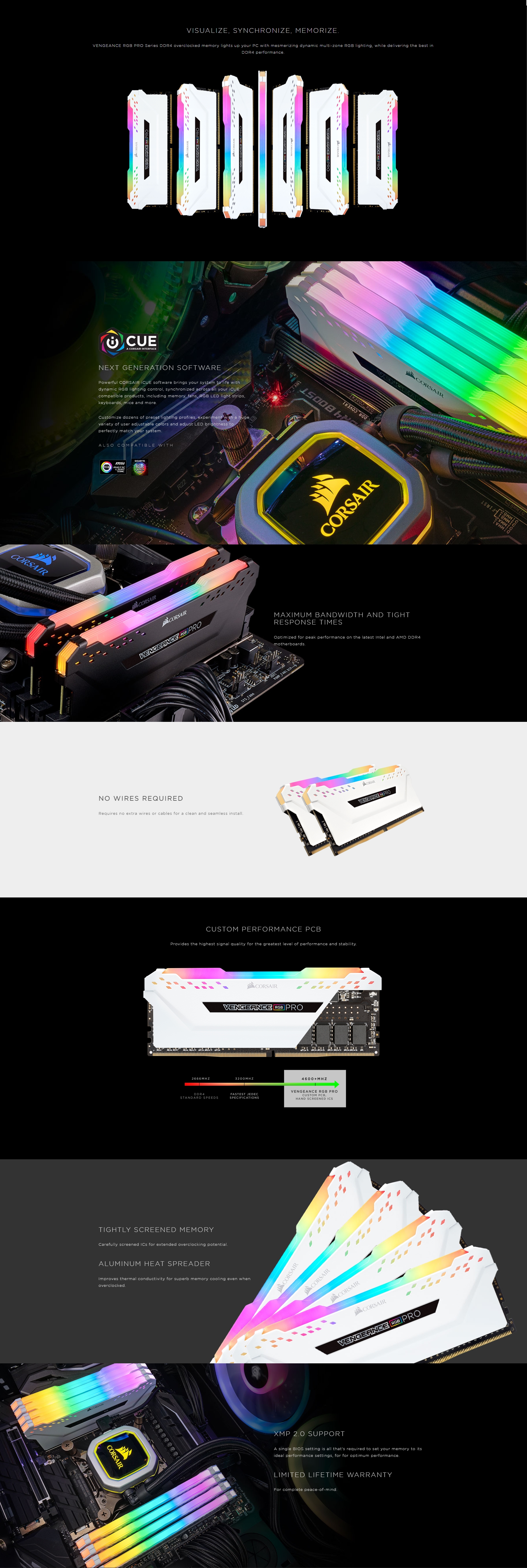 A large marketing image providing additional information about the product Corsair 16GB Kit (2x8GB) DDR4 Vengeance RGB Pro C15 3000MHz - White - Additional alt info not provided