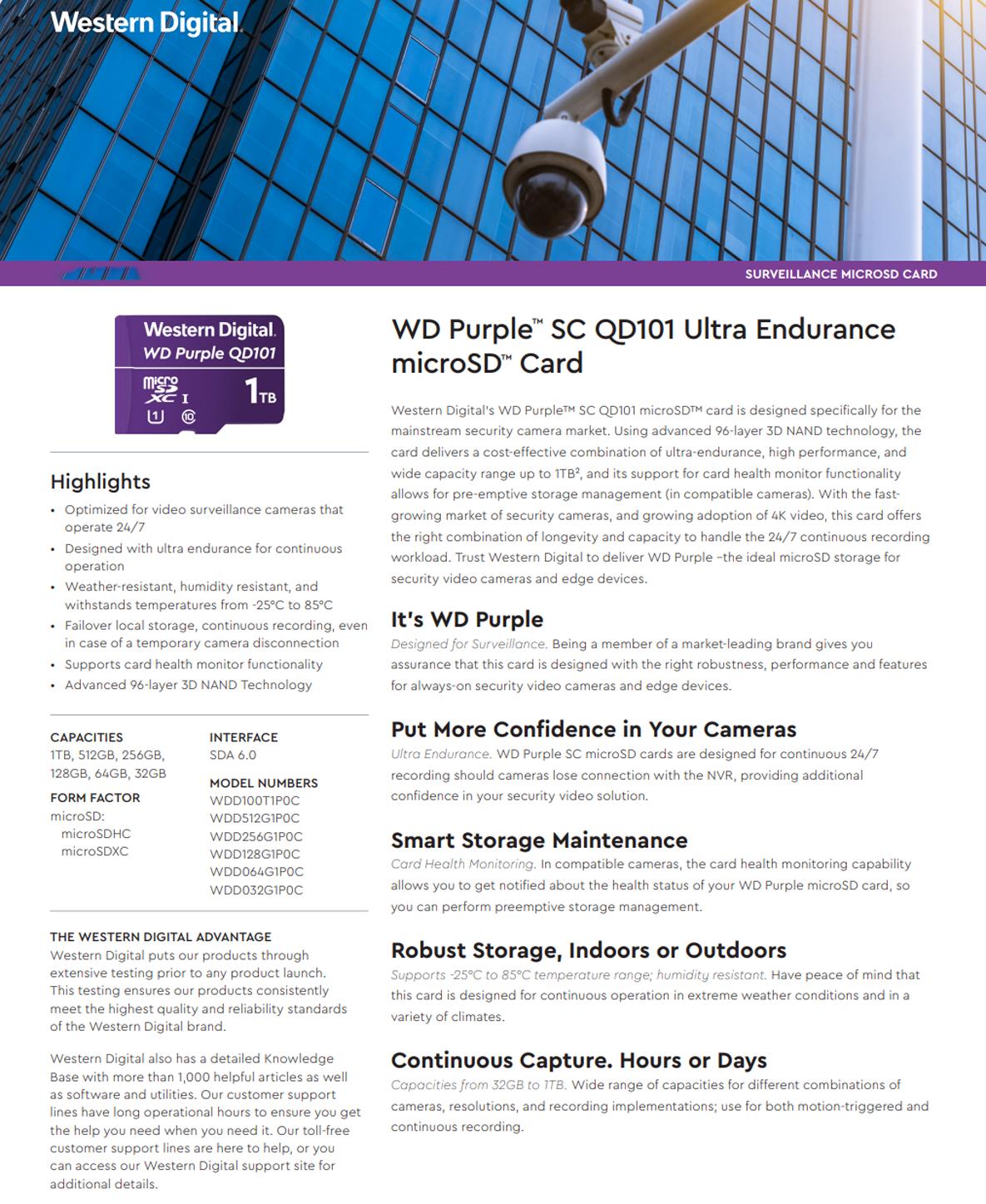 A large marketing image providing additional information about the product WD Purple Surveillance microSD Card - 1TB - Additional alt info not provided