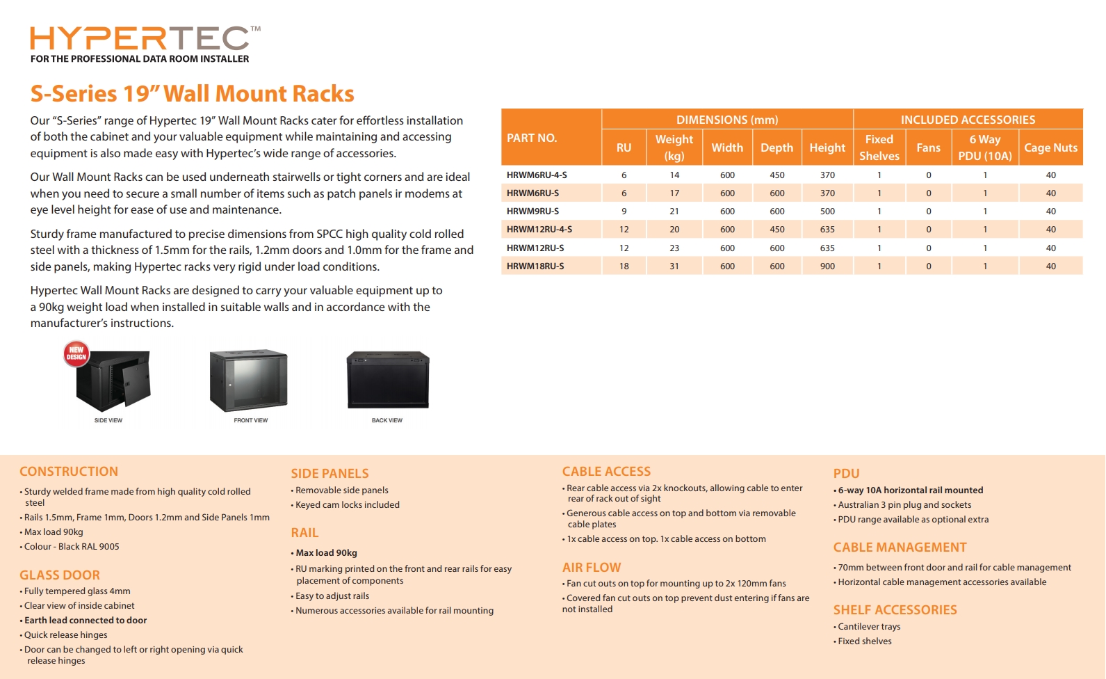 A large marketing image providing additional information about the product Hypertec Wall Mount Enclosed 18RU (600W X 600D X 905H) Server Cabinet - Additional alt info not provided