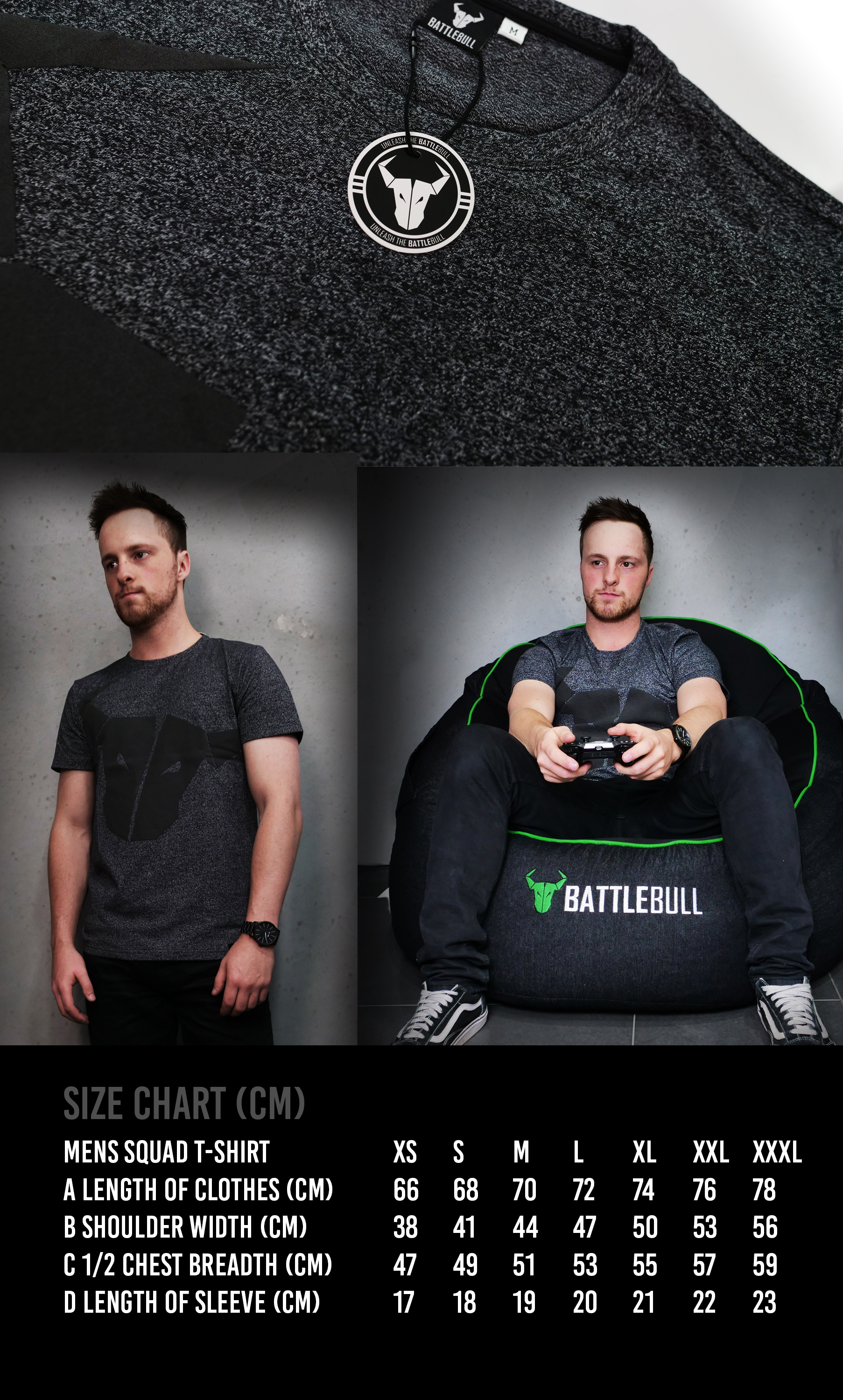 A large marketing image providing additional information about the product BattleBull Squad T-Shirt Black/Black - Size Small (S) - Additional alt info not provided