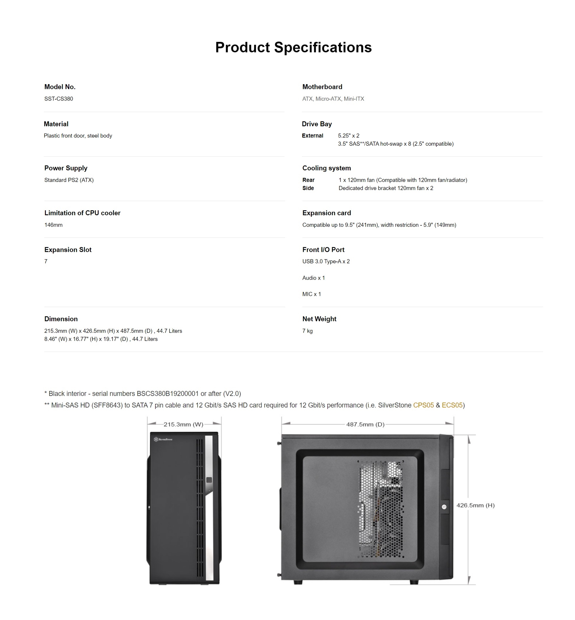 A large marketing image providing additional information about the product Silverstone CS380 Mid Tower NAS Case - Additional alt info not provided