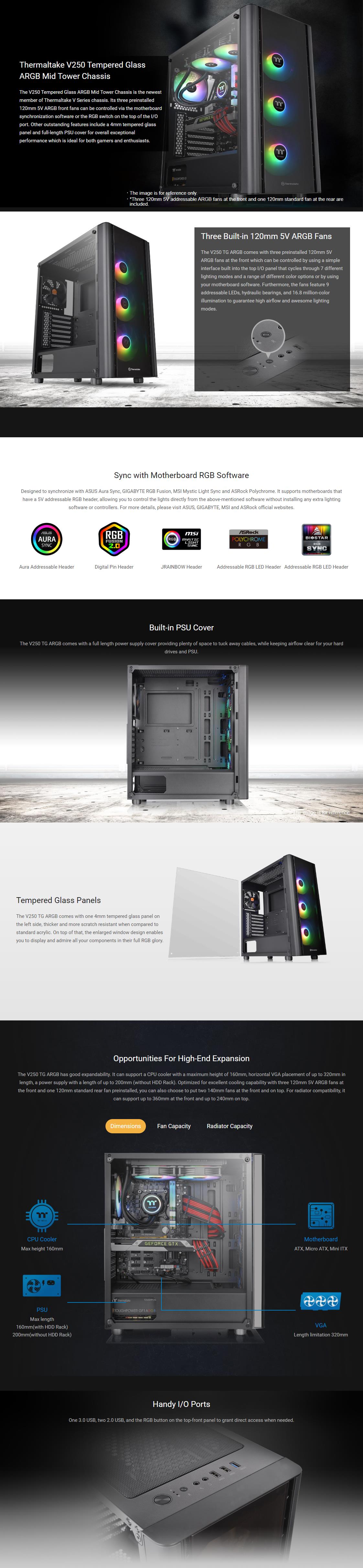 A large marketing image providing additional information about the product Thermaltake V250 - ARGB Mid Tower Case - Additional alt info not provided