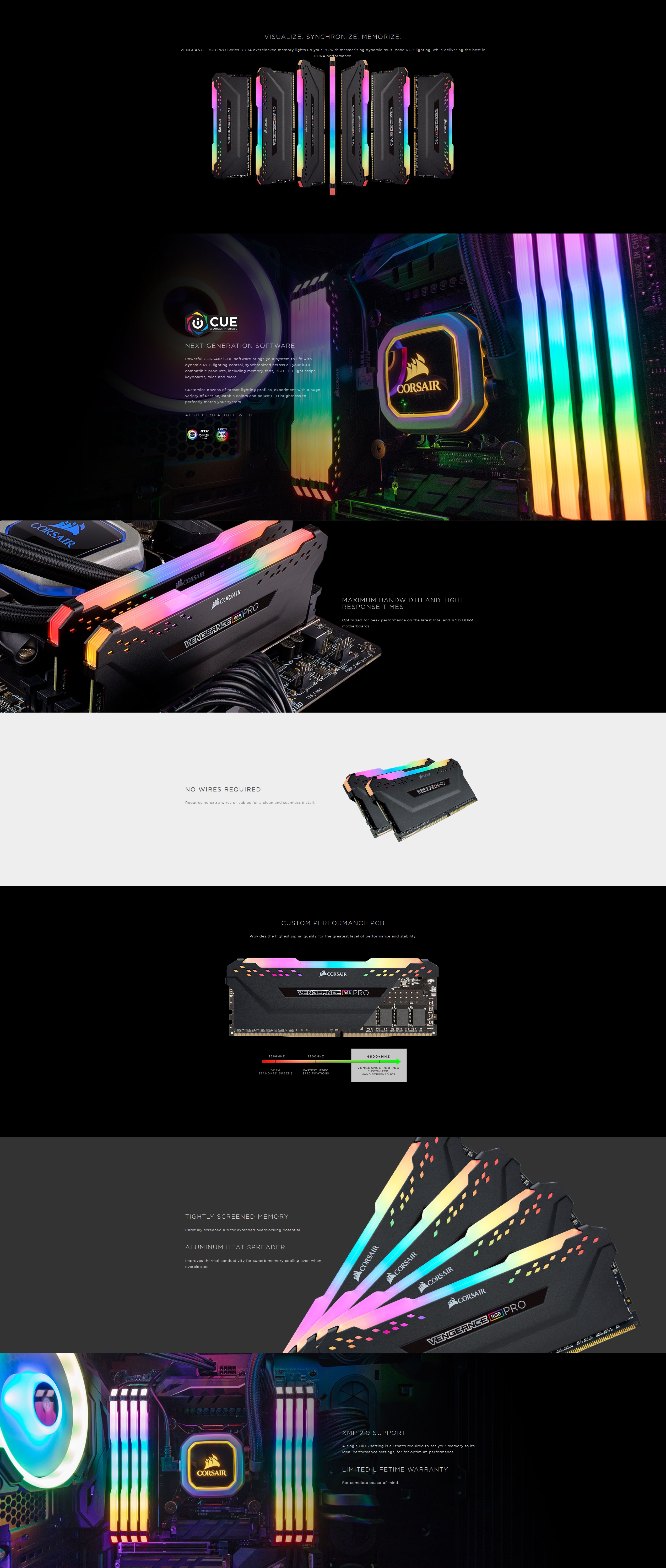 A large marketing image providing additional information about the product Corsair 32GB Kit (2x16GB) DDR4 Vengeance RGB Pro C16 2666MHz - Black - Additional alt info not provided