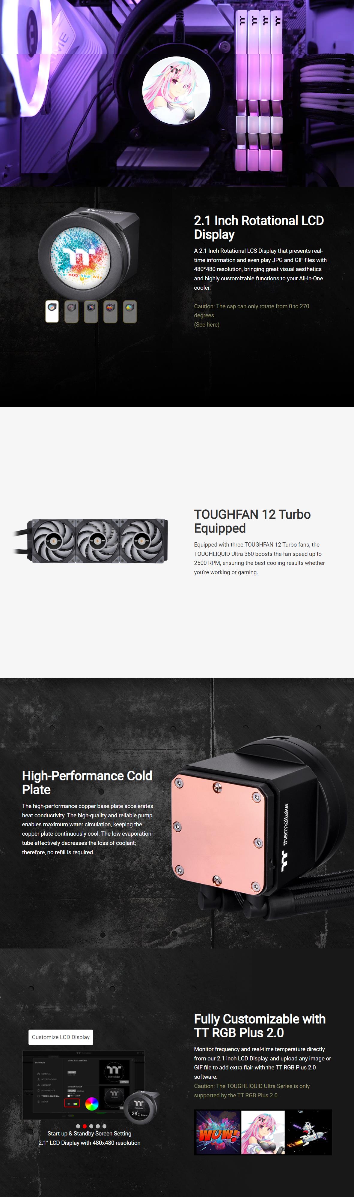 A large marketing image providing additional information about the product Thermaltake ToughLiquid Ultra 360 - 360mm AIO Liquid CPU Cooler - Additional alt info not provided
