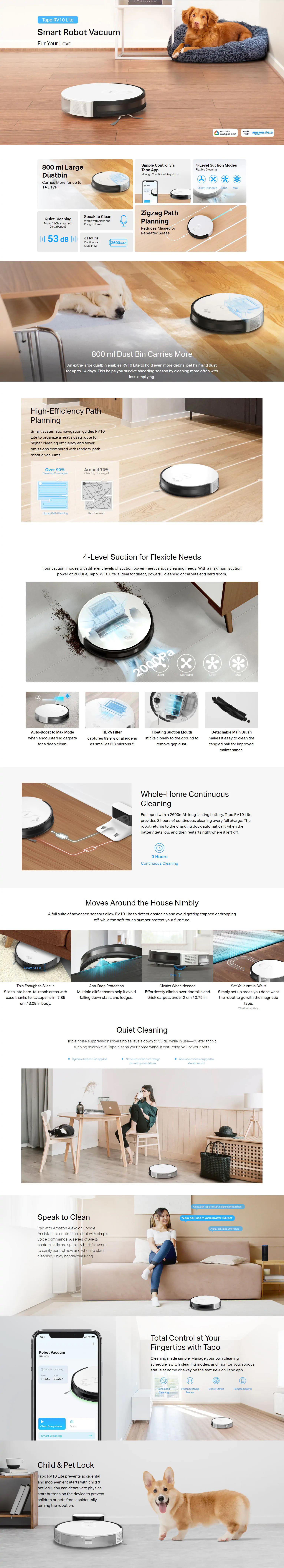 A large marketing image providing additional information about the product TP-Link Tapo RV10 Lite Robot Vacuum - Additional alt info not provided