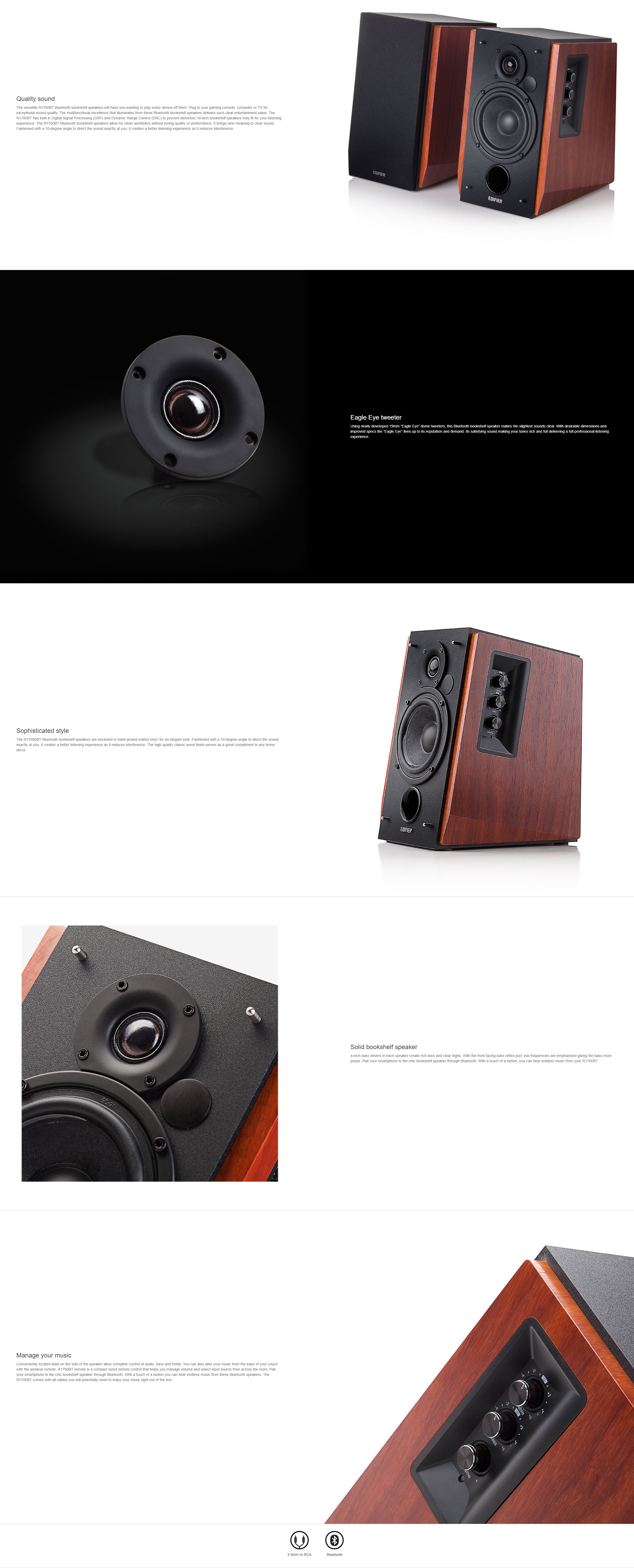 A large marketing image providing additional information about the product Edifier R1700BT 2.0 Lifestyle Studio Speakers - Black Edition - Additional alt info not provided