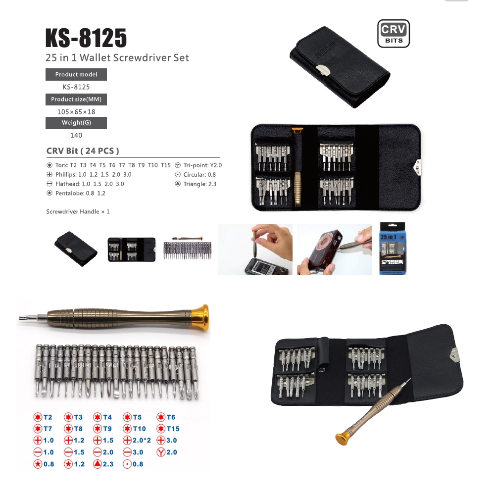 A large marketing image providing additional information about the product King'sdun 25 in 1 Portable Wallet Screwdriver Kit - Additional alt info not provided