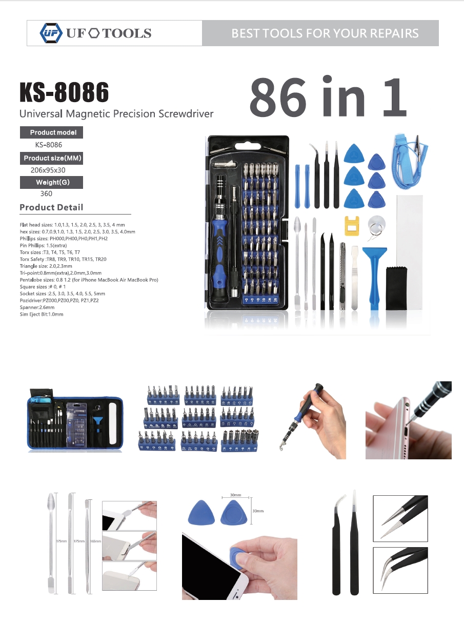 A large marketing image providing additional information about the product King'sdun 86 in 1 CRV Steel Magnetic Driver Precision Screwdriver Set - Additional alt info not provided