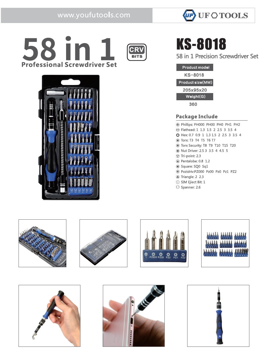 A large marketing image providing additional information about the product King'sdun 58 in 1 Pro Precision Magnetic Screwdriver Set - Additional alt info not provided